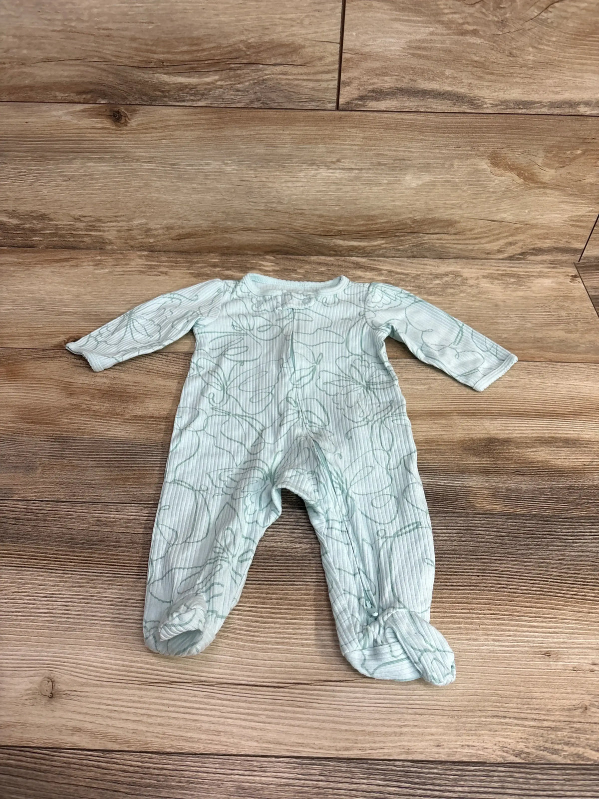 Front view of Carter’s Butterfly ribbed baby sleeper in teal showing butterfly print and ribbed texture on white background