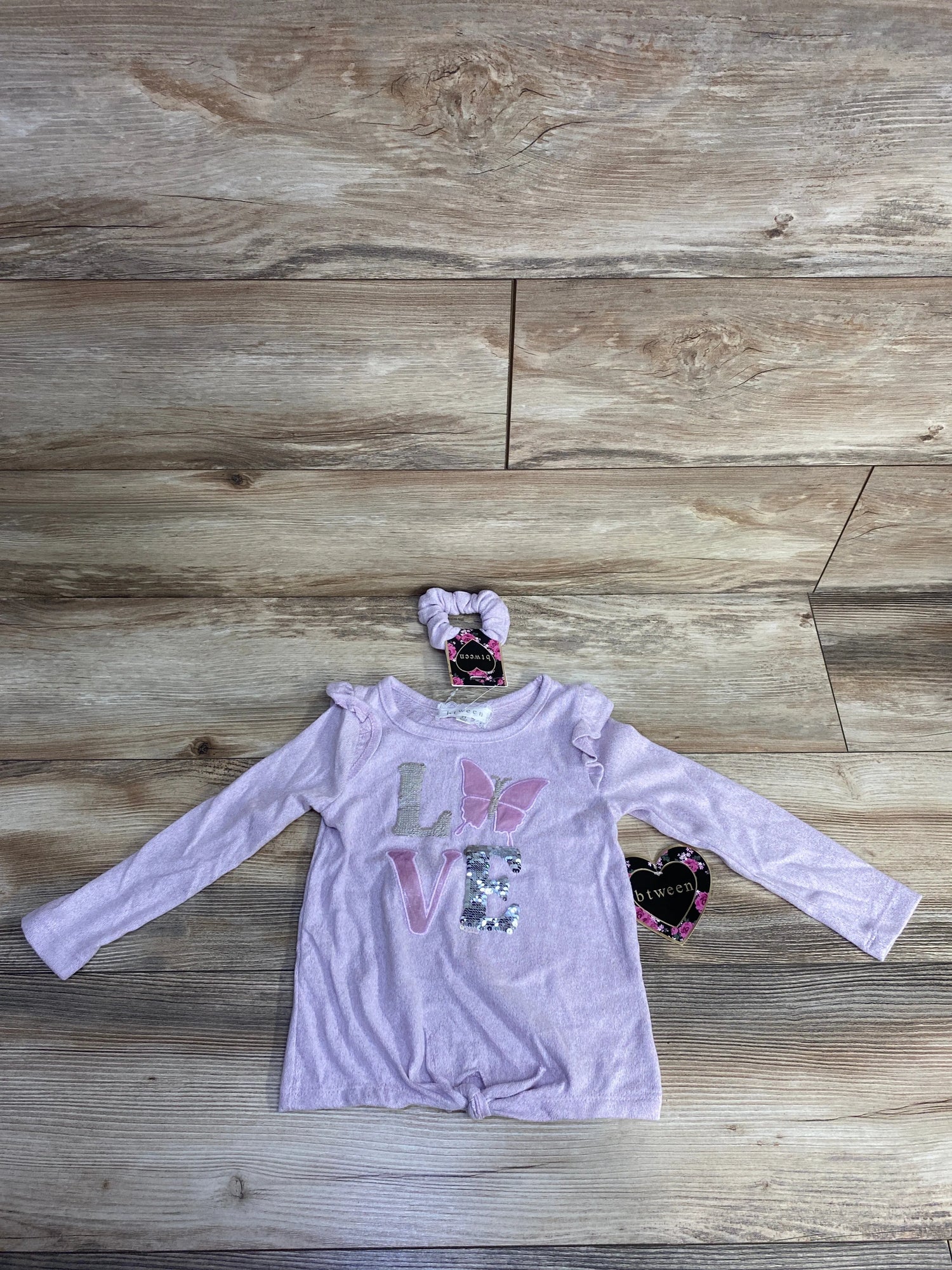 NEW Btween 2pc Textured Love Shirt & Scrunchy Lilac sz 2T