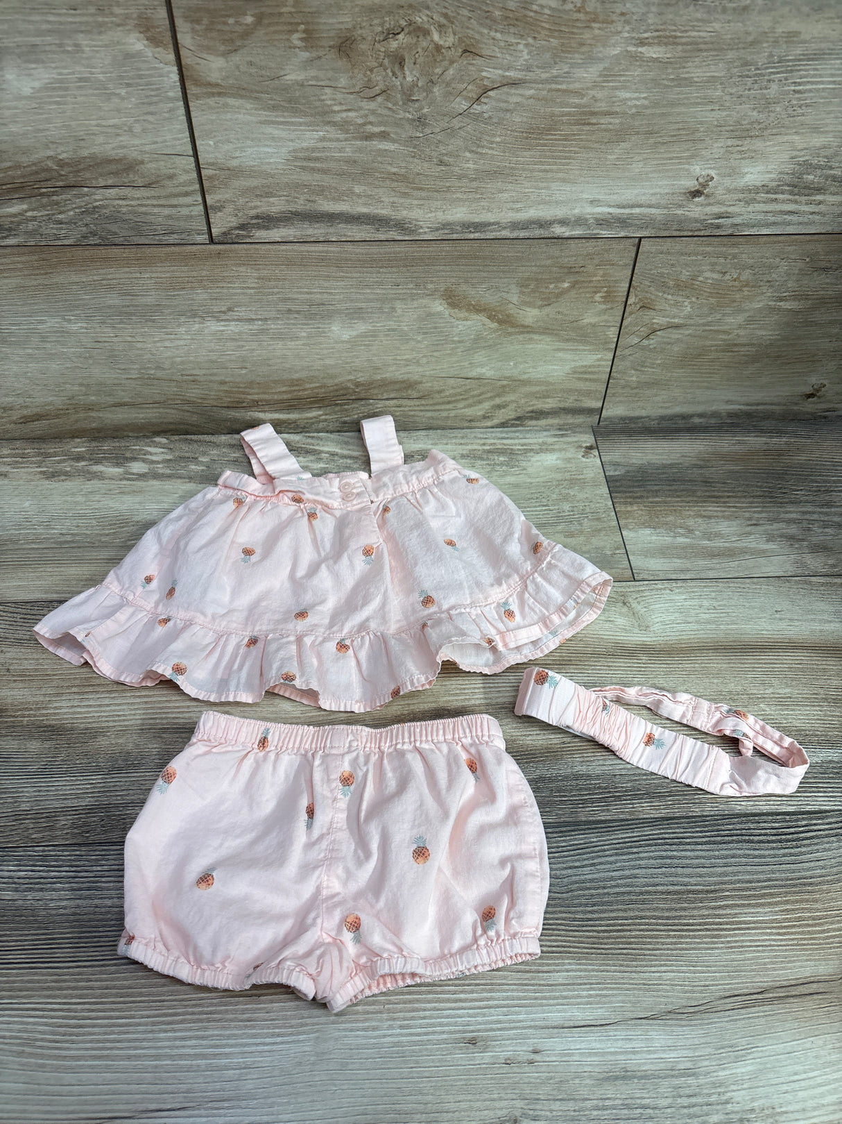Oshkosh 3pc Pineapple Tank Top & Shorts Set Pink sz 9m