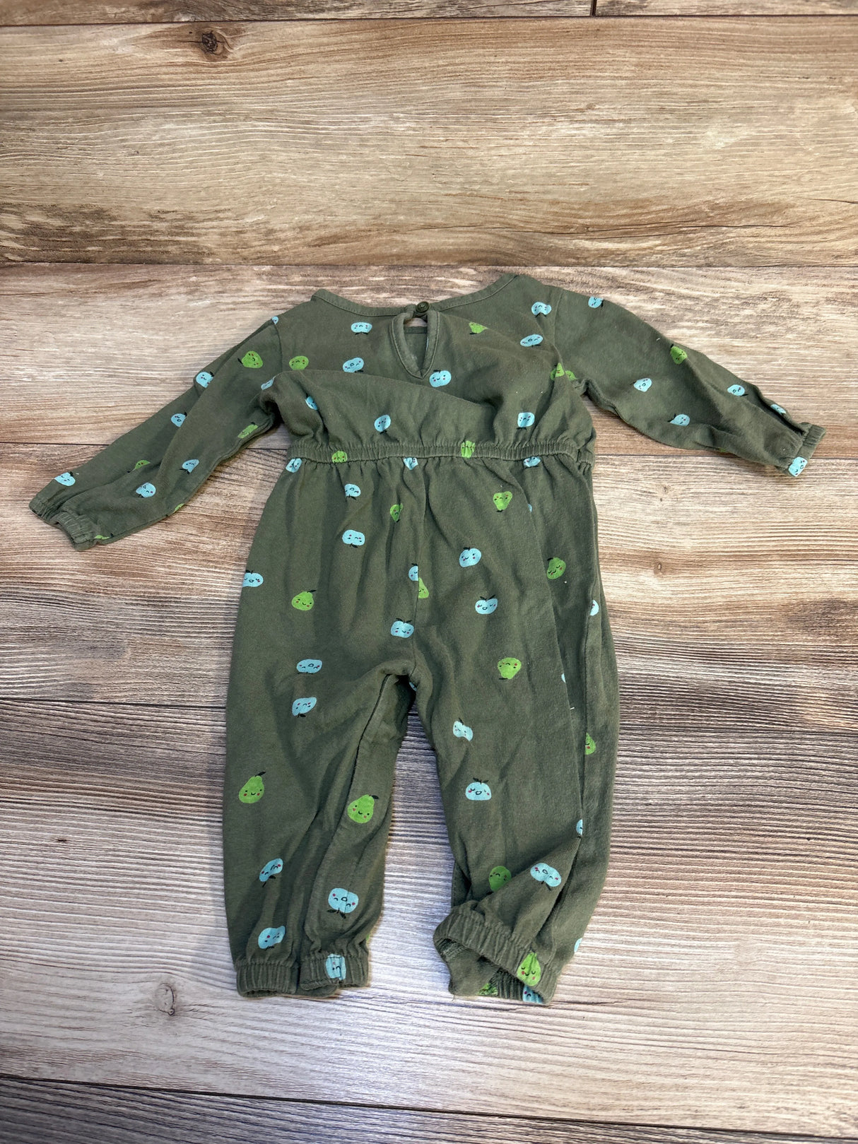 Old Navy Apple Print Coverall Olive sz 6-12m