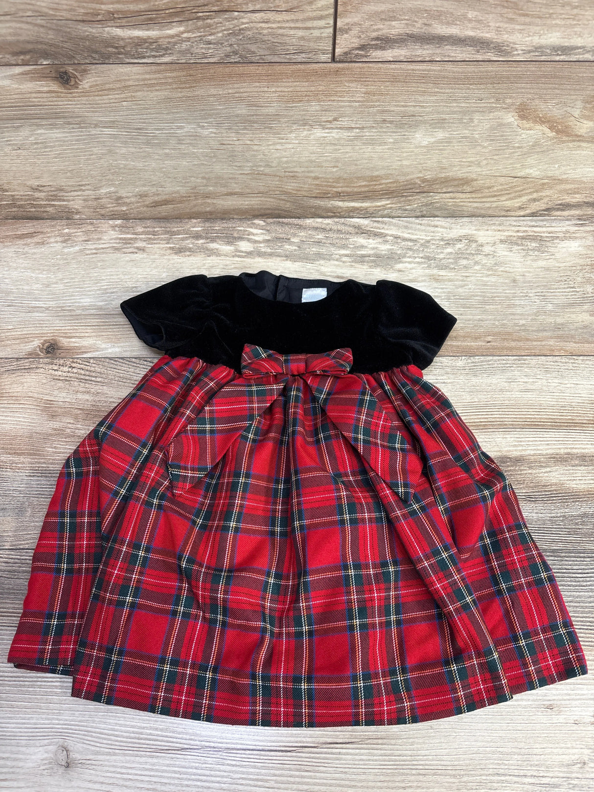 Edgehill Collection Black Velvet & Red Tartan Plaid Dress sz 9m