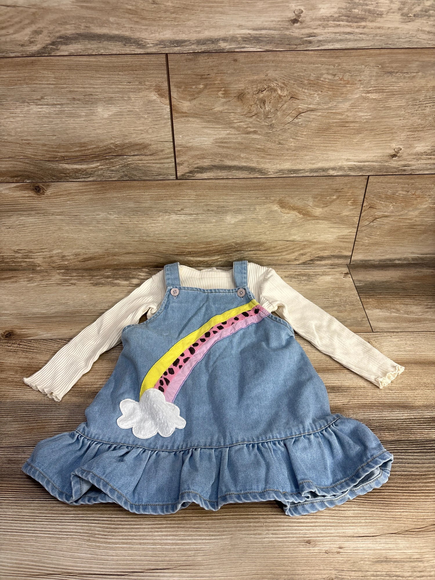 Mamino 2pc Ribbed Shirt & Denim Skirtall Ivory sz 12m