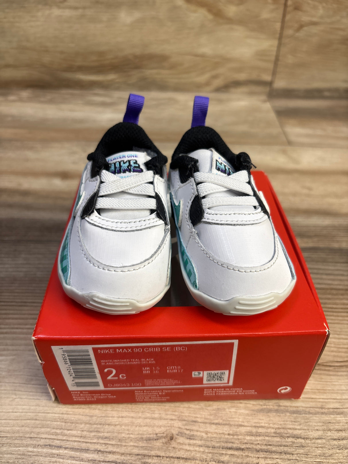 Nike Air Max 90 SE Crib 'White Psychic Purple Washed Teal' sz 2c