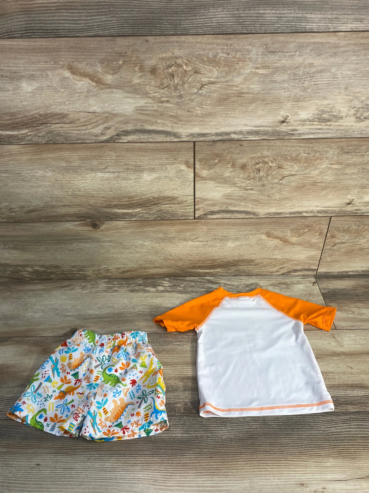 Feloton 2pc Dinosaur Rash Guard & Swim Trunks Orange sz 12m
