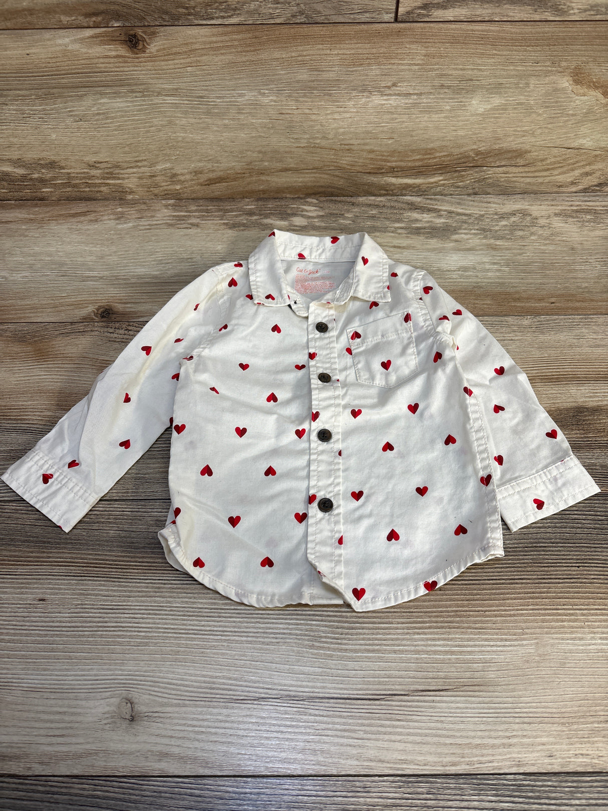 Cat & Jack Heart Print Button Up Shirt White sz 12m