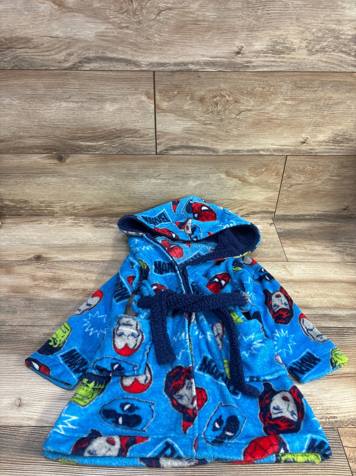Marvel Plush Hooded Bath Robe Blue sz 2-4T