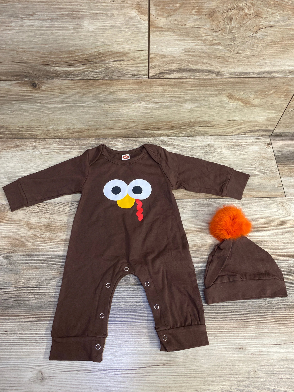 2pc Turkey Coverall & Hat Brown sz 3-6m