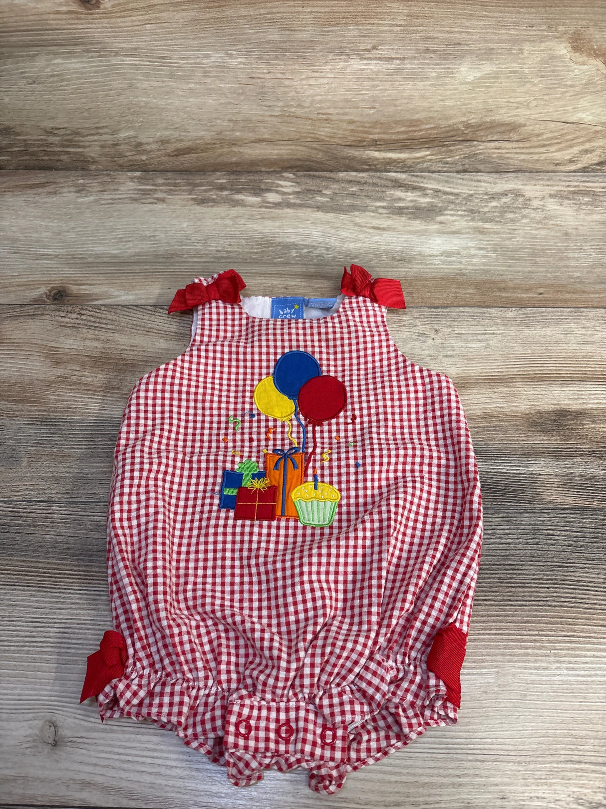 Baby Crew Gingham Birthday Romper Red sz 6/9m