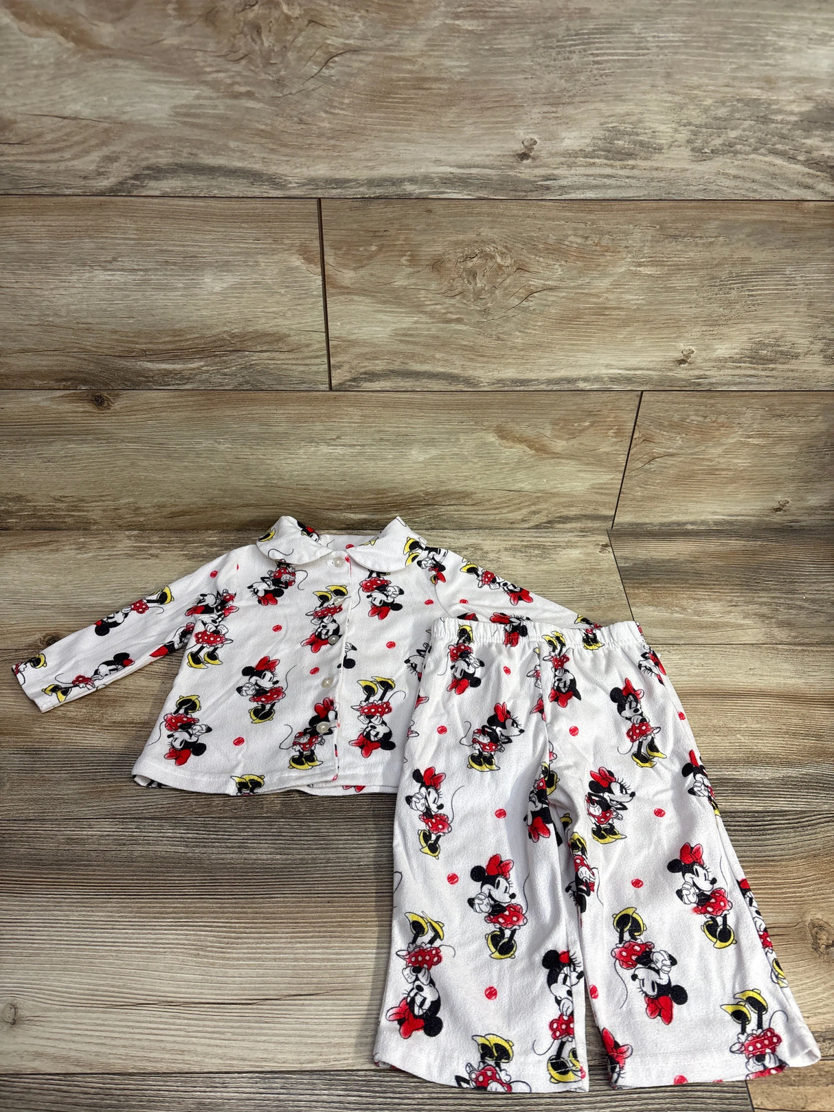 Disney Junior 2pc Minnie Mouse Coat Style Pajama Set White sz 18m