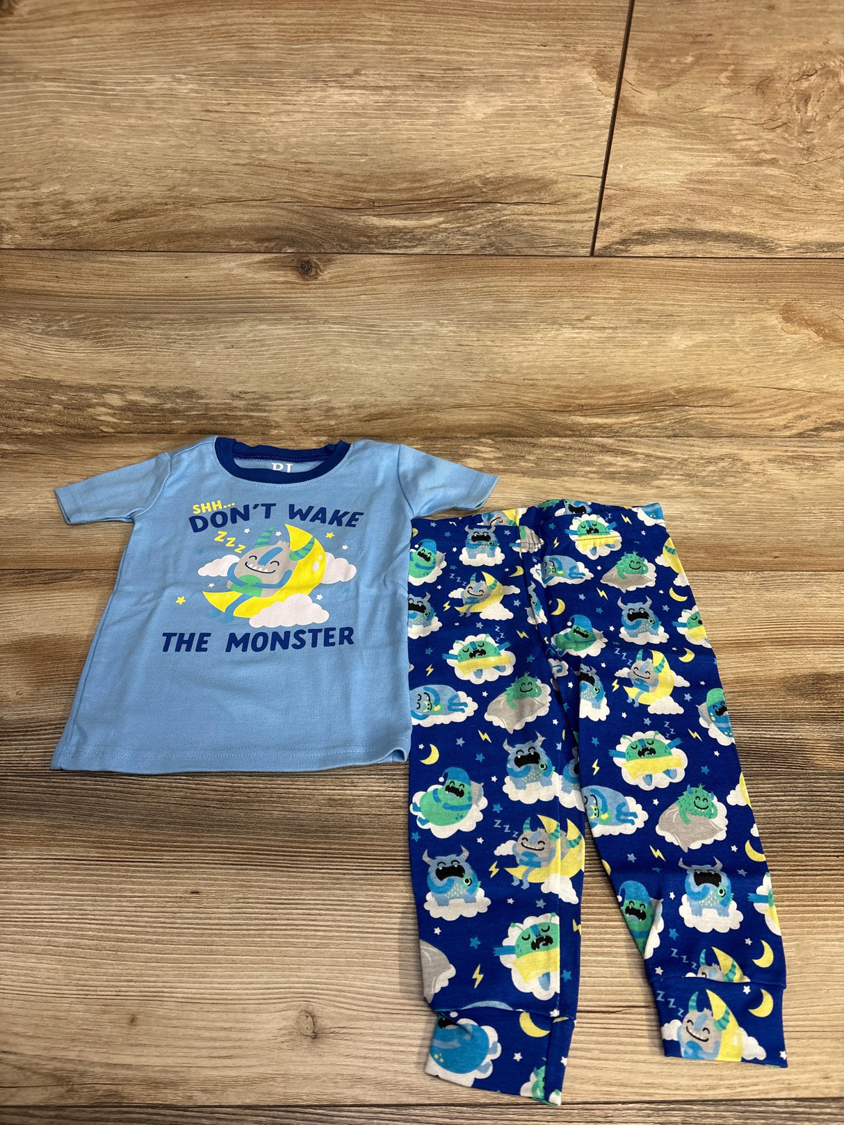 NEW Children's Place 2pc Don't Wake The Monster Pajama Set Blue sz 18-24m