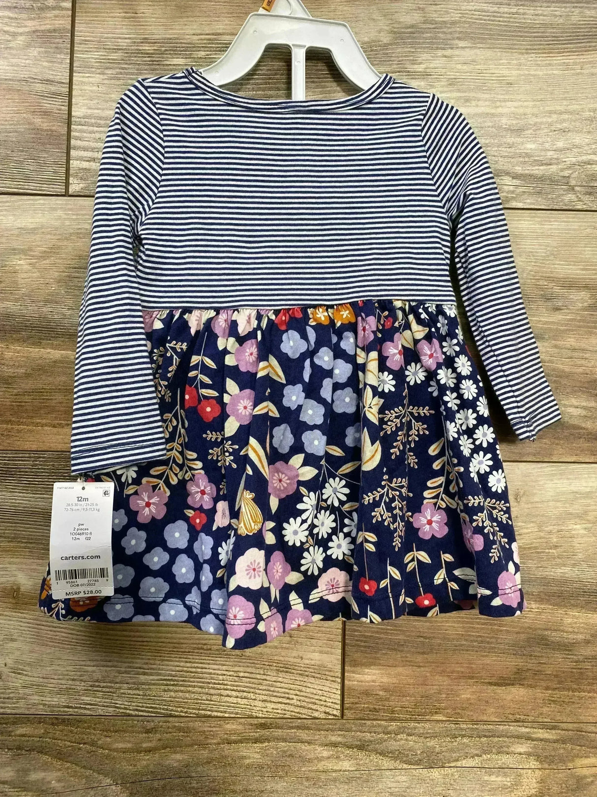 NEW Carter's 2pc Striped Floral Dress & Bloomers Navy sz 12m - Me n Mommy To Be
