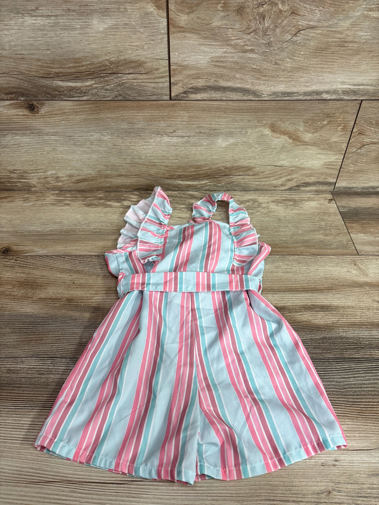 2pc Sleeveless Striped Shortie Romper & Belt Set Blue sz 12m