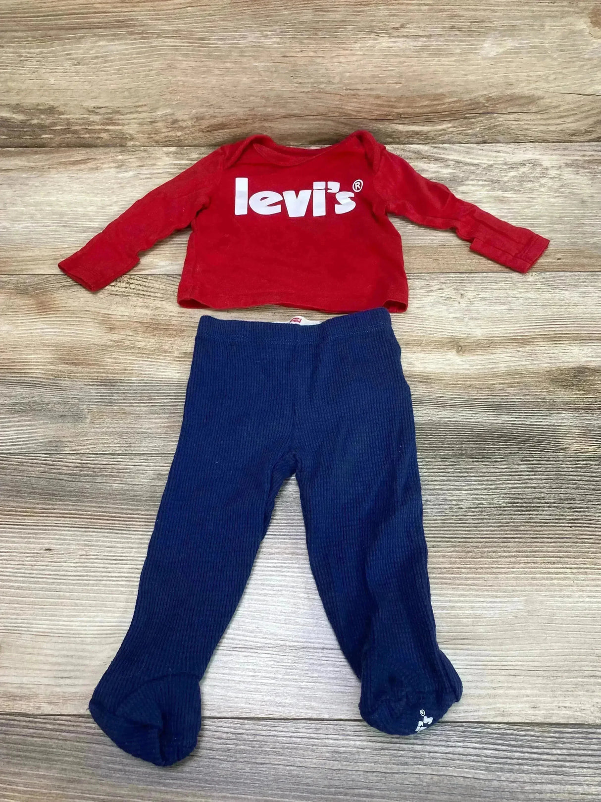 Levi's 2pc Long Sleeve Shirt & Footed Pants Red sz 3m - Me n Mommy To Be