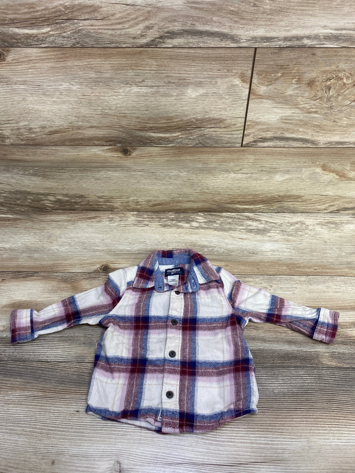 OshKosh Plaid Button Up Flannel White sz 18m