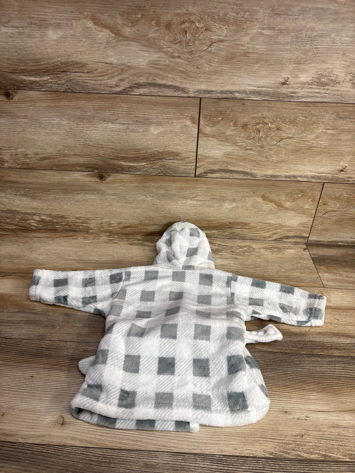 Hudson Baby Checkered Print Plush Robe White sz 0-9m