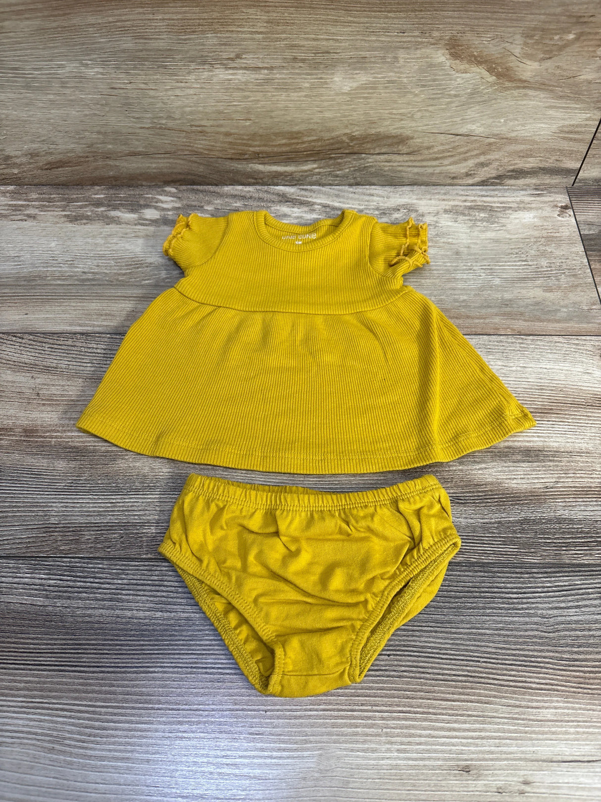 Okie Dokie 2pc Ribbed Peplum Top & Bloomers Set Yellow sz 3m