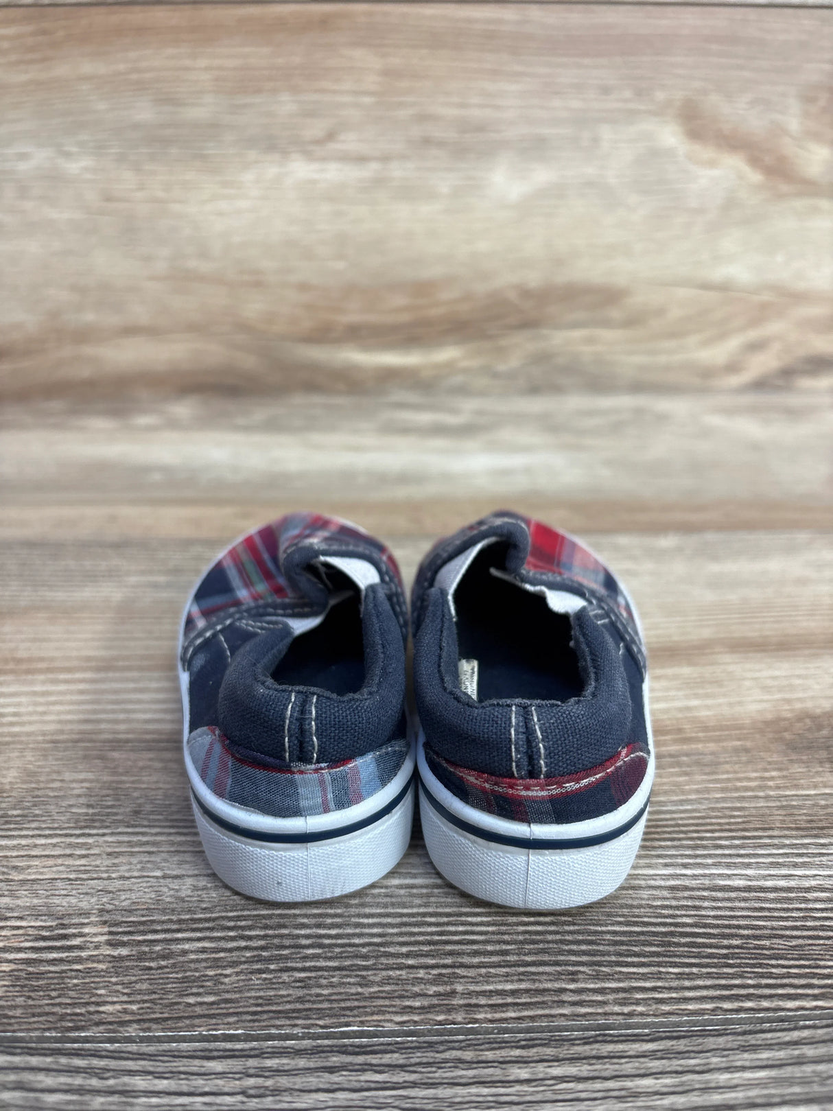 Athletic Works Slip-On Canvas Plaid Print Sneakers, Navy sz 2c