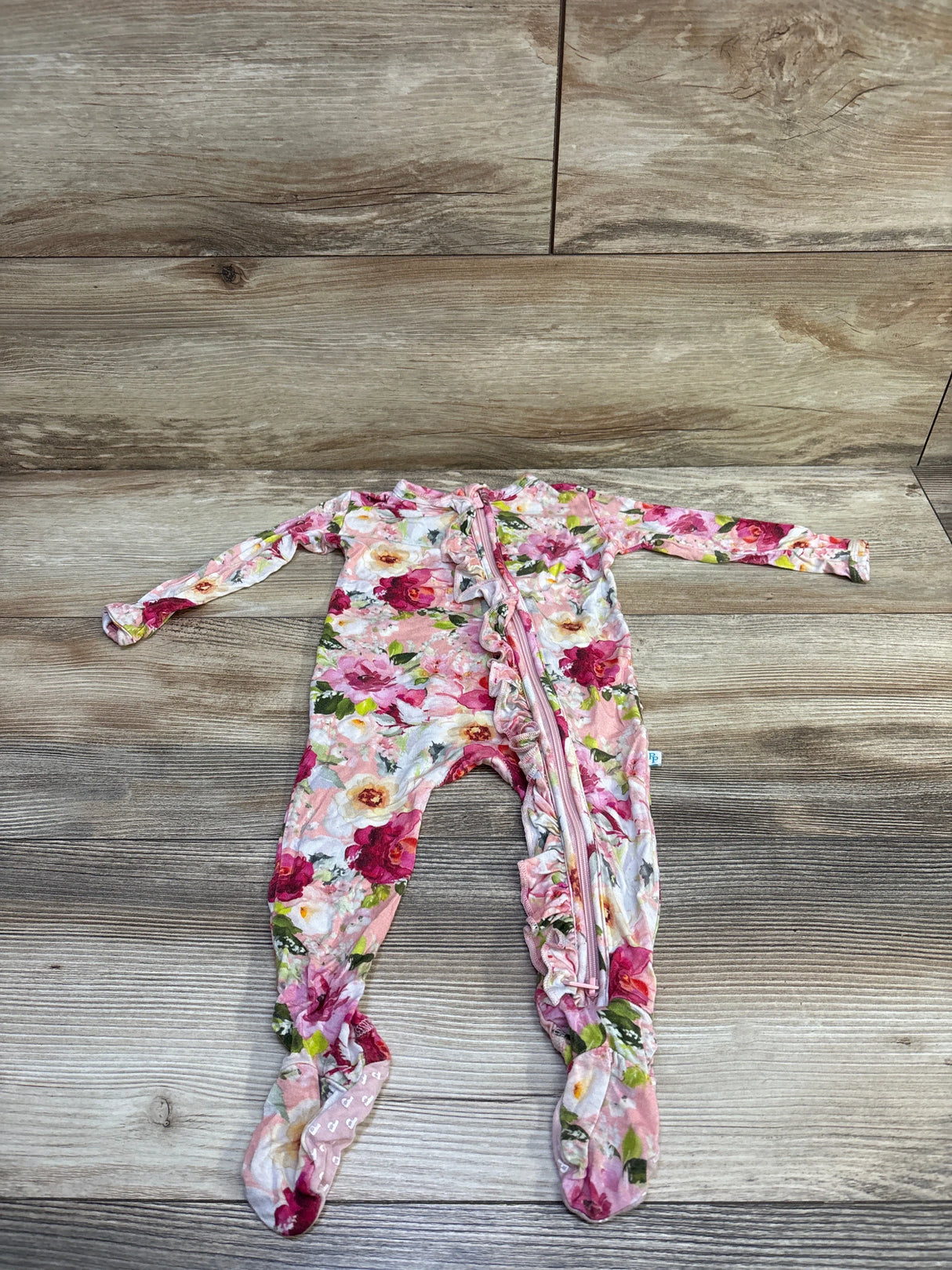 Posh P. Bamboo Floral Ruffle Footie Pink sz 3-6m