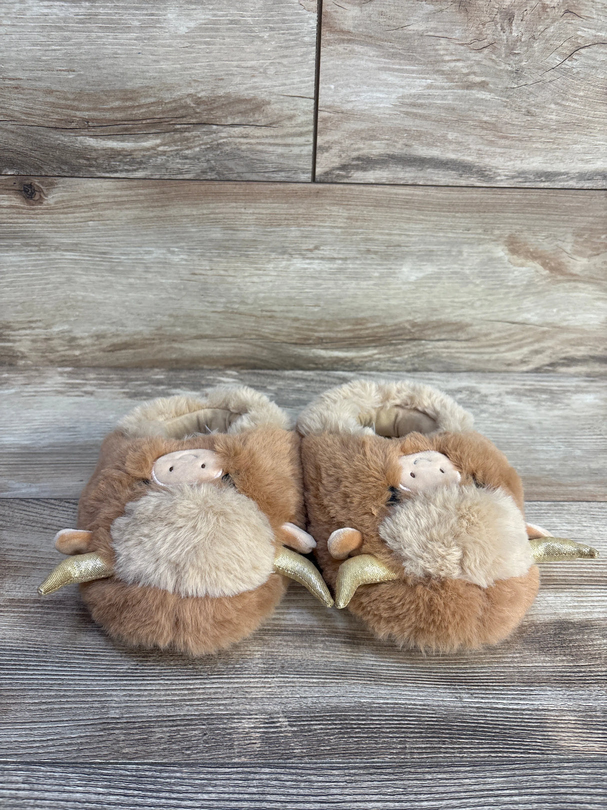 Fuzz-A-Mallows Highland Cow Slippers Brown sz 13c - Me n Mommy To Be