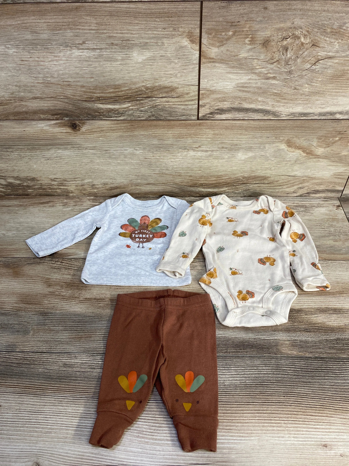 Just One You 3pc My First Turkey Day Bodysuit & Shirt Set Grey sz Newborn