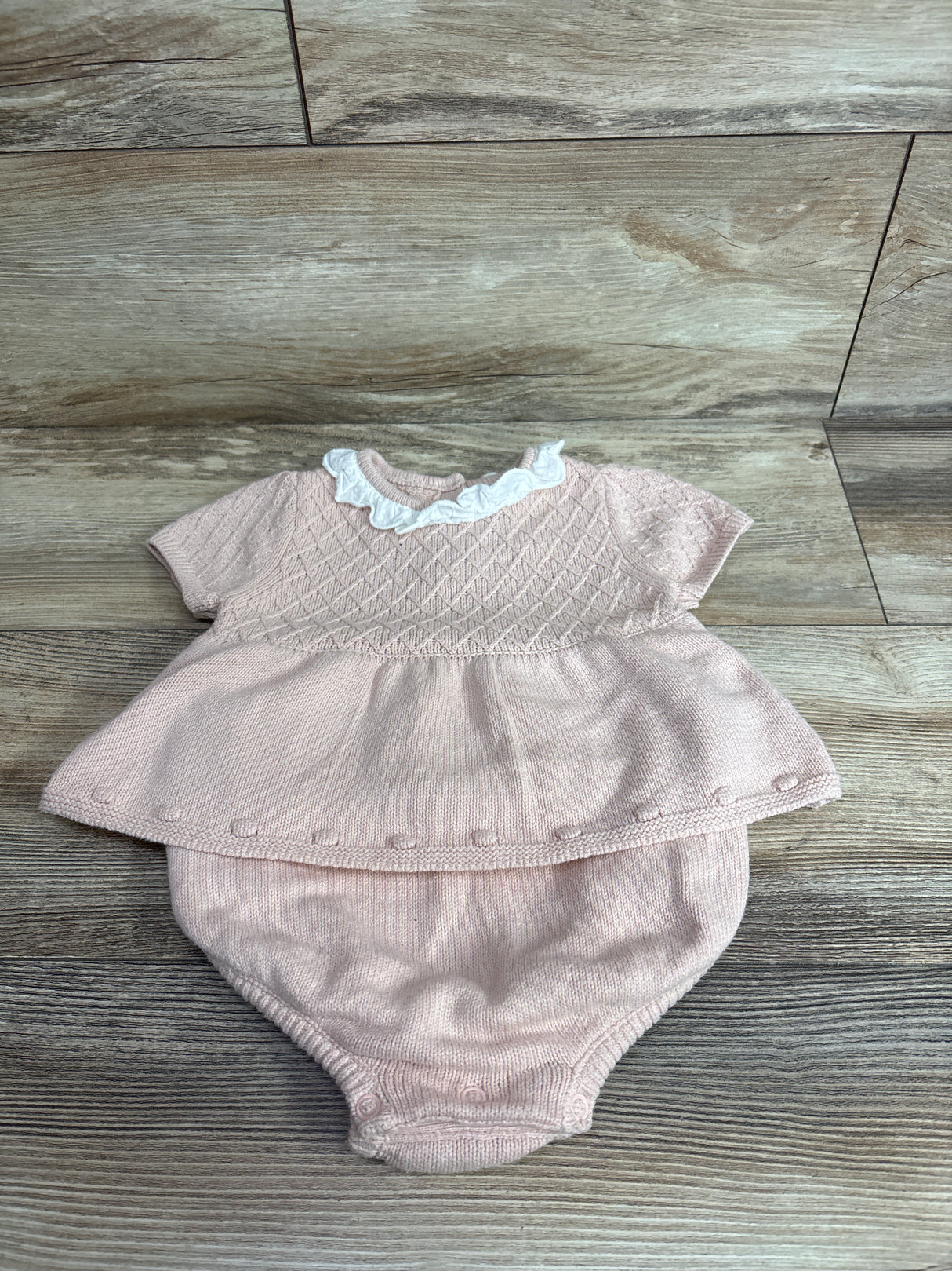Shabby Chic Knit Collared Bodysuit Dress Pink sz 12m