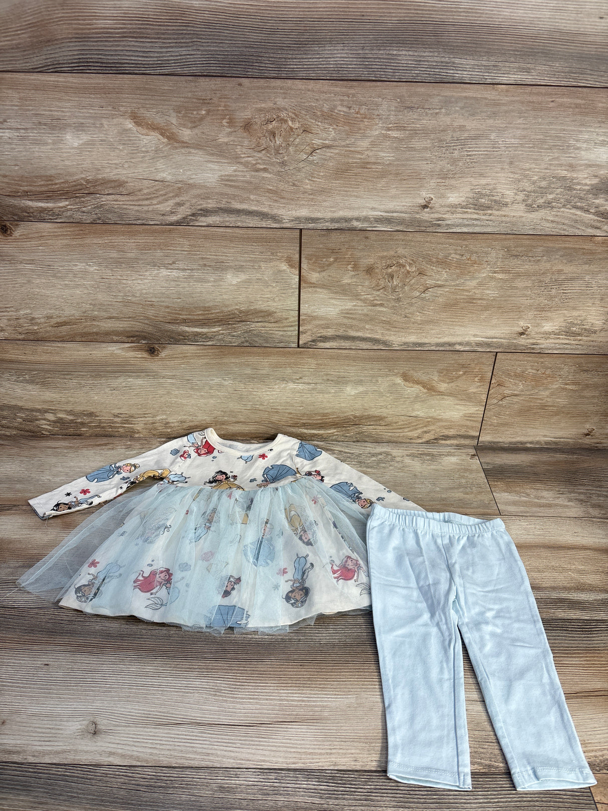 Old Navy x Disney Baby 2pc Long-Sleeve Tulle Tutu Dress & Leggings Set Ivory sz 12-18m