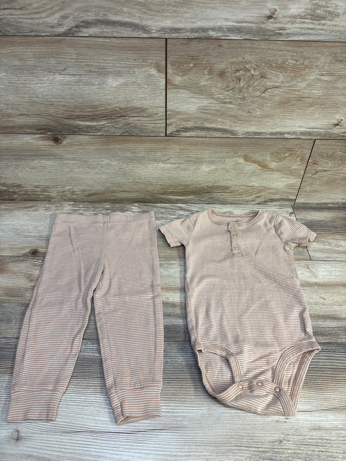 Carter's 2pc Striped Henley Bodysuit & Pants Set Tan sz 24m