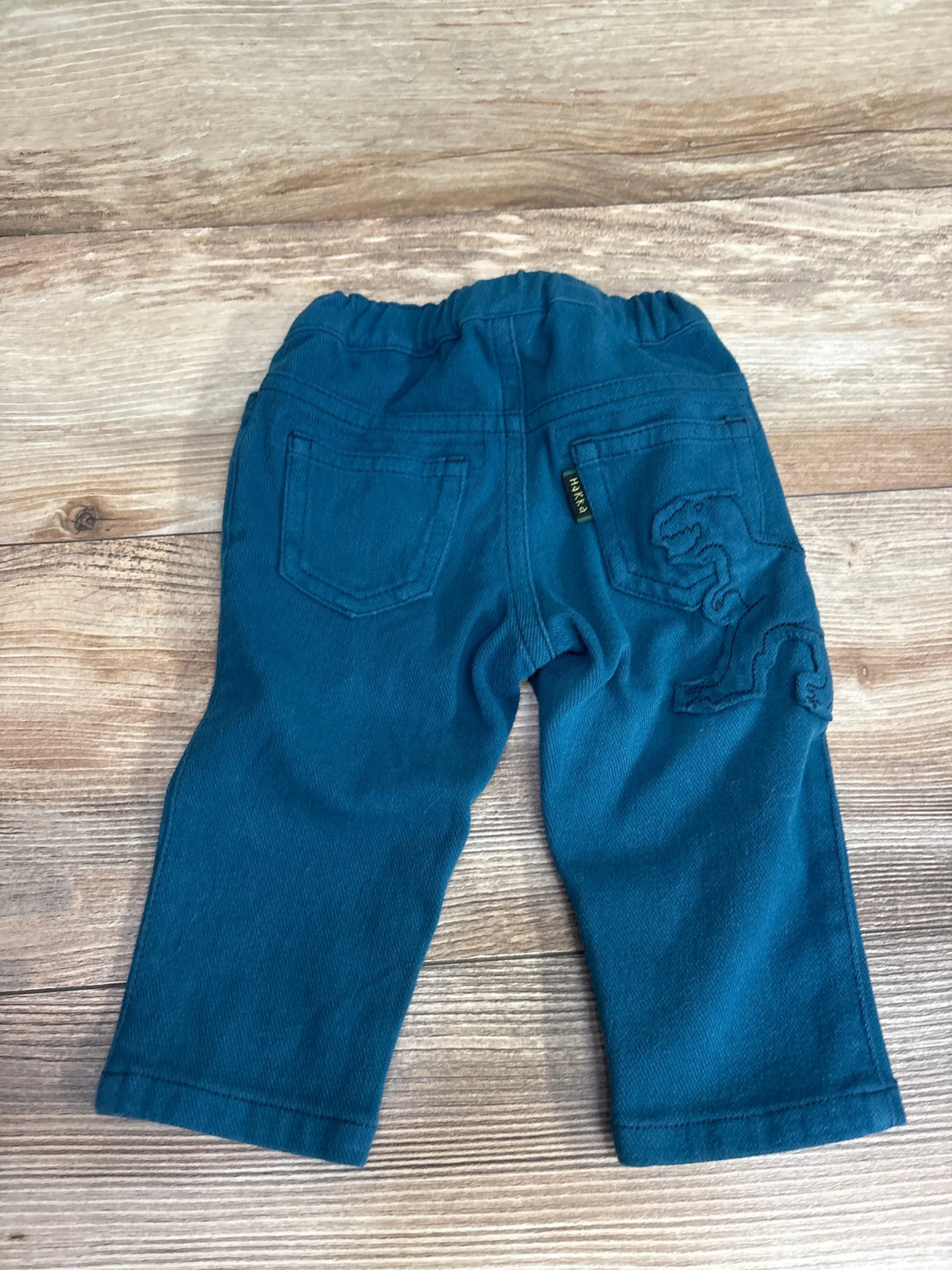 Blue toddler pants with back pockets and dinosaur embroidery, kids clothing resale