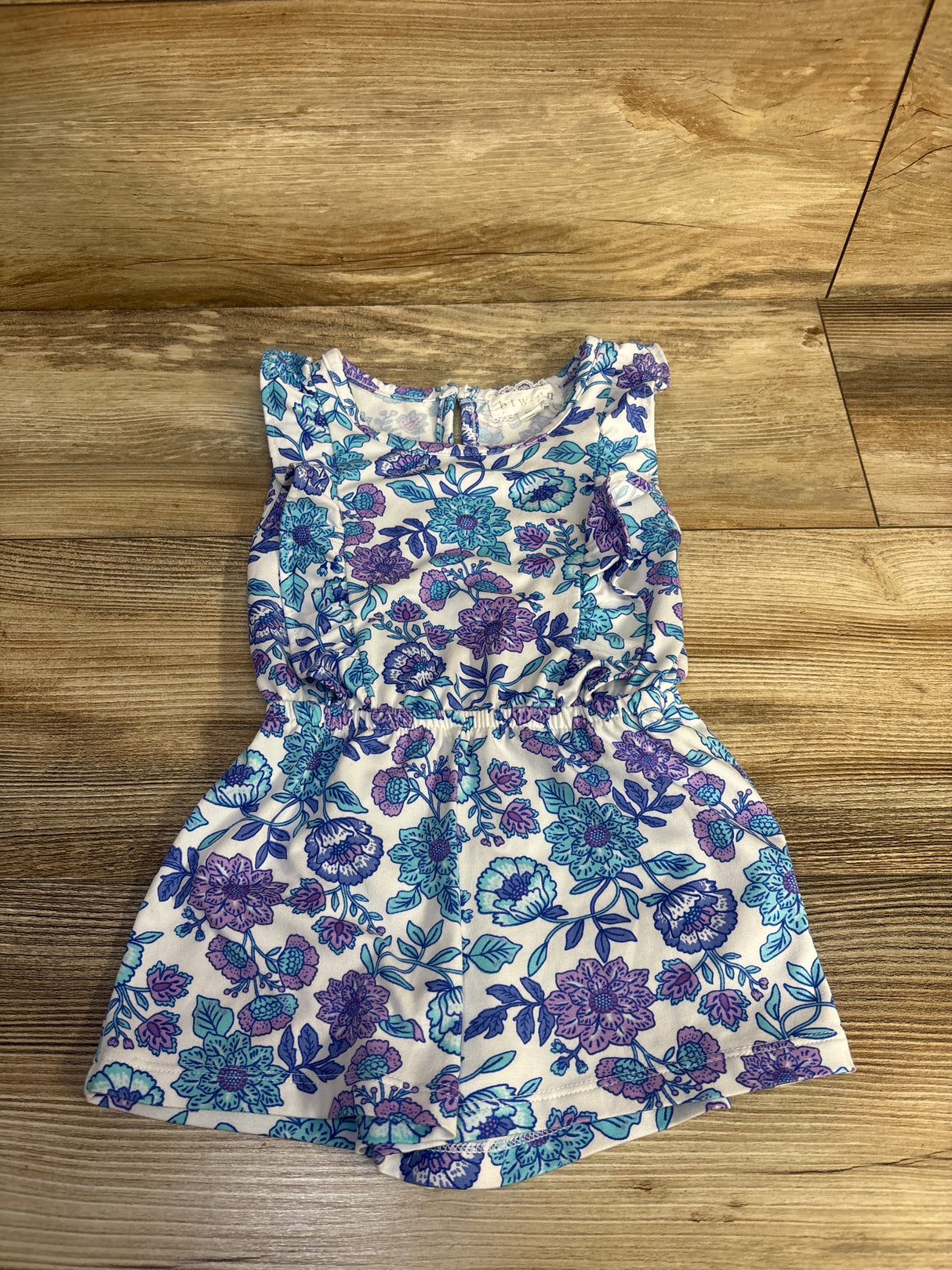 Btween Shortie Floral Ruffle Romper Purple sz 2T