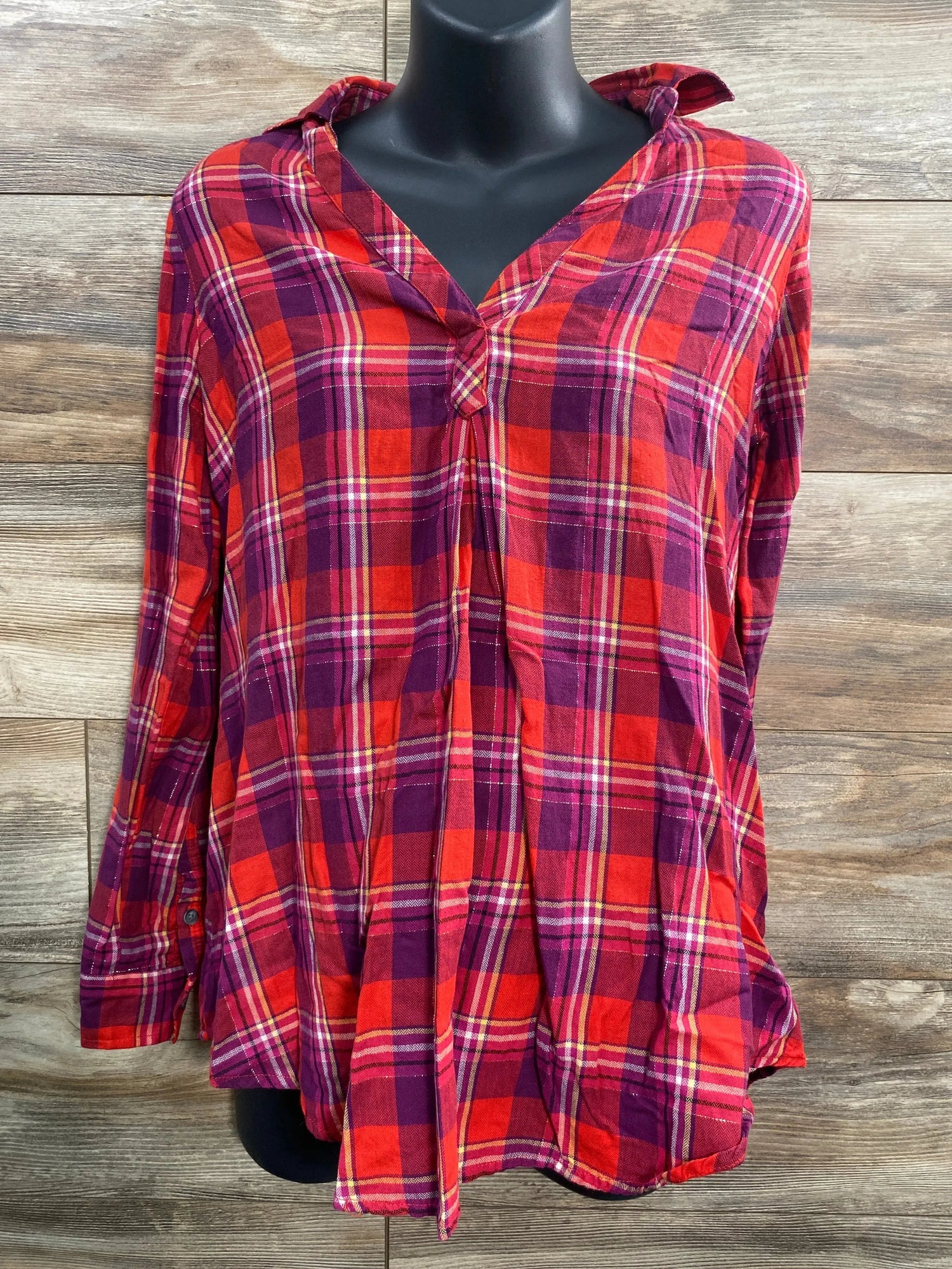 a:glow Maternity Plaid Tunic Red sz Small - Me n Mommy To Be