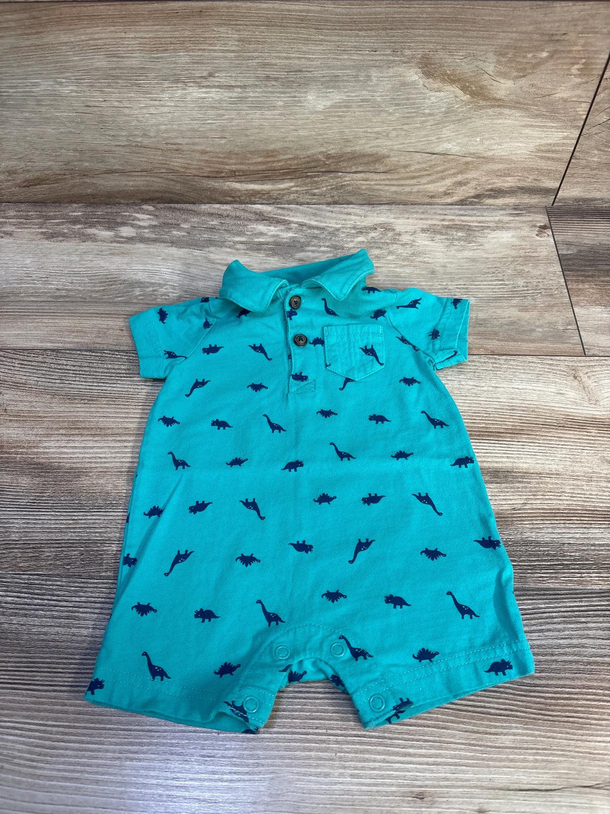 Simple Joys Dinosaur Polo Shortie Romper Teal sz 0-3m