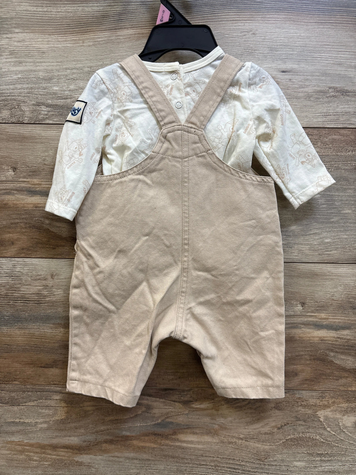 NEW Bluey 2pc Long Sleeve Shirt & Embroidered Overalls Set Ivory sz 0/3m