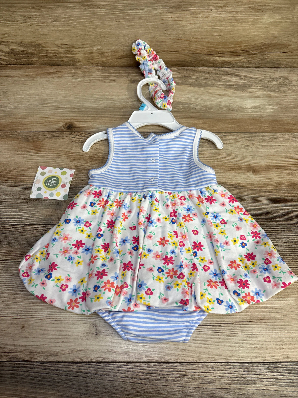 NEW Little Me 2pc Striped Floral Bodysuit Dress & Headband White sz 6m - Me n Mommy To Be