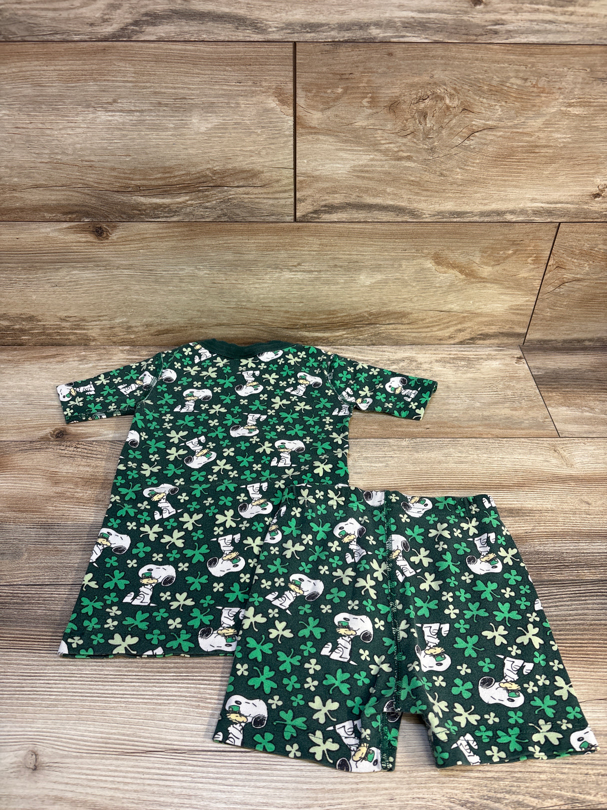 Hanna Andersson Peanuts Shamrock Short Johns 2pc Pajamas Green sz 5T