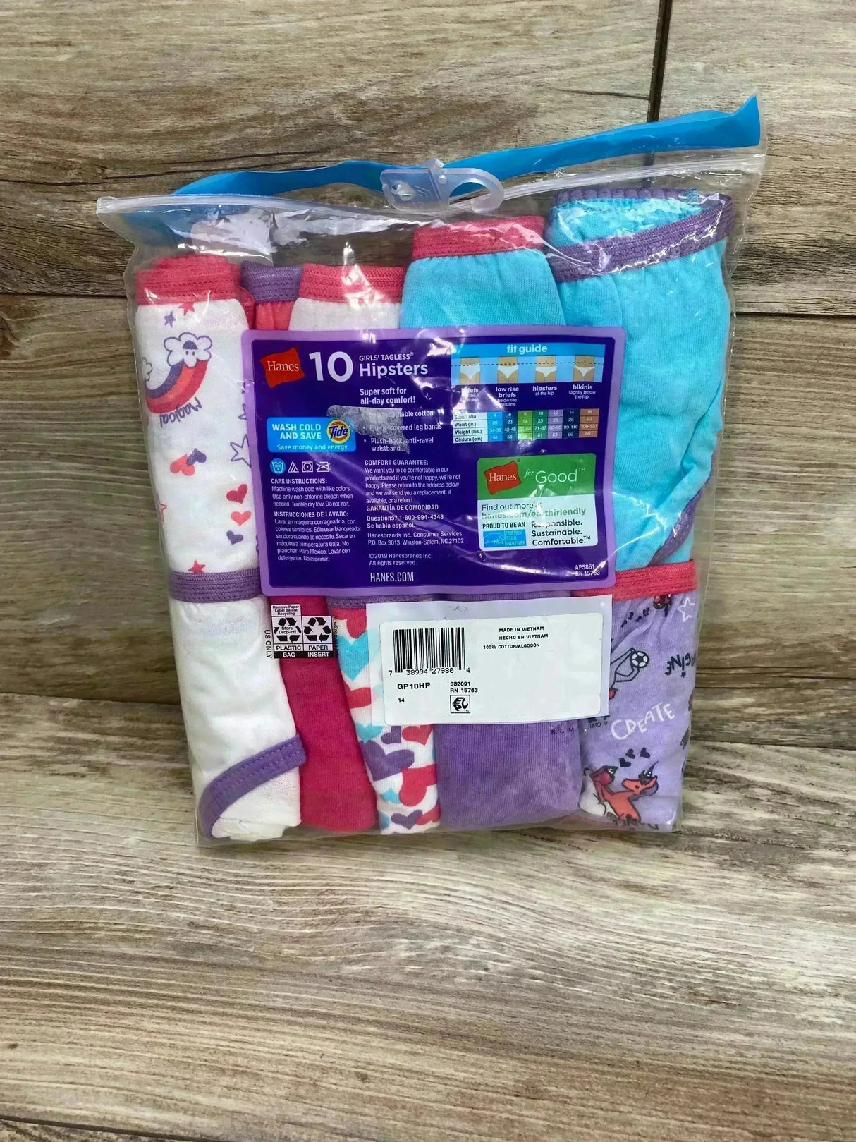 NEW Hanes 10Pk Girls Tagless Hipsters sz 14 - Me n Mommy To Be