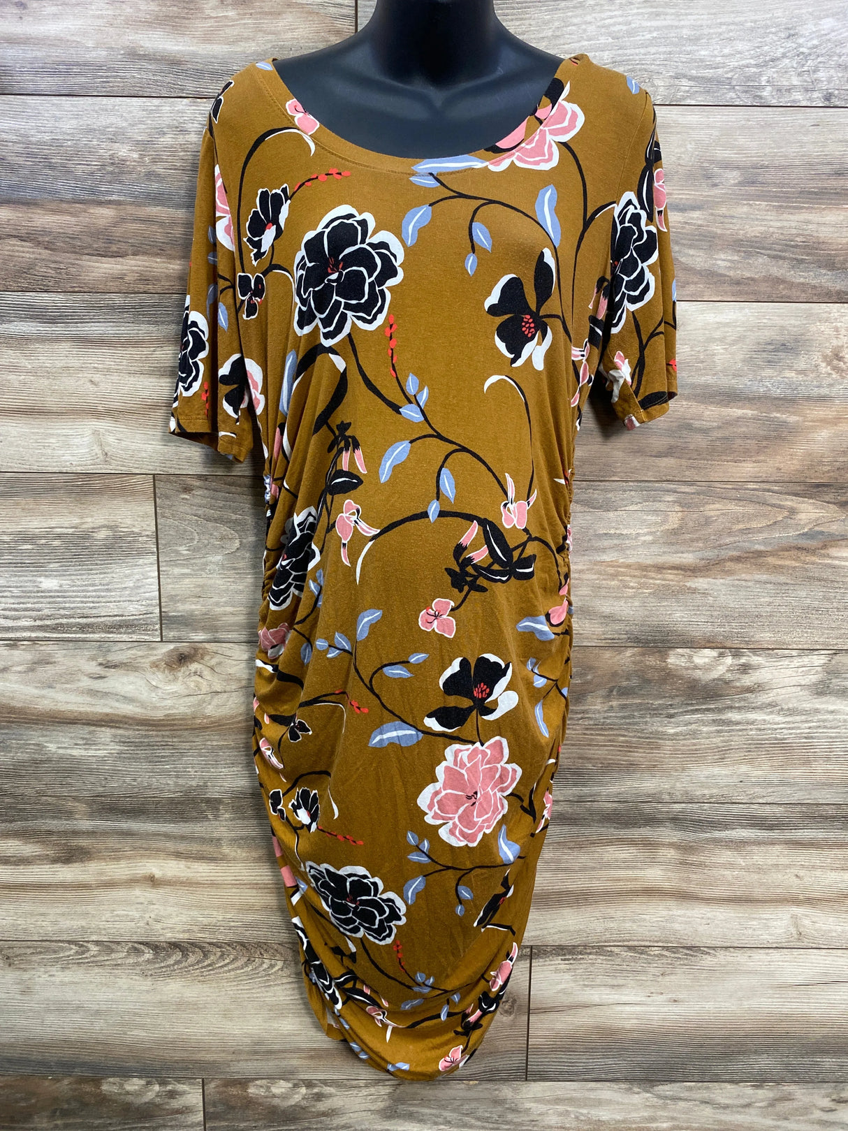 Motherhood Maternity Floral Bodycon Dress Yellow sz Large