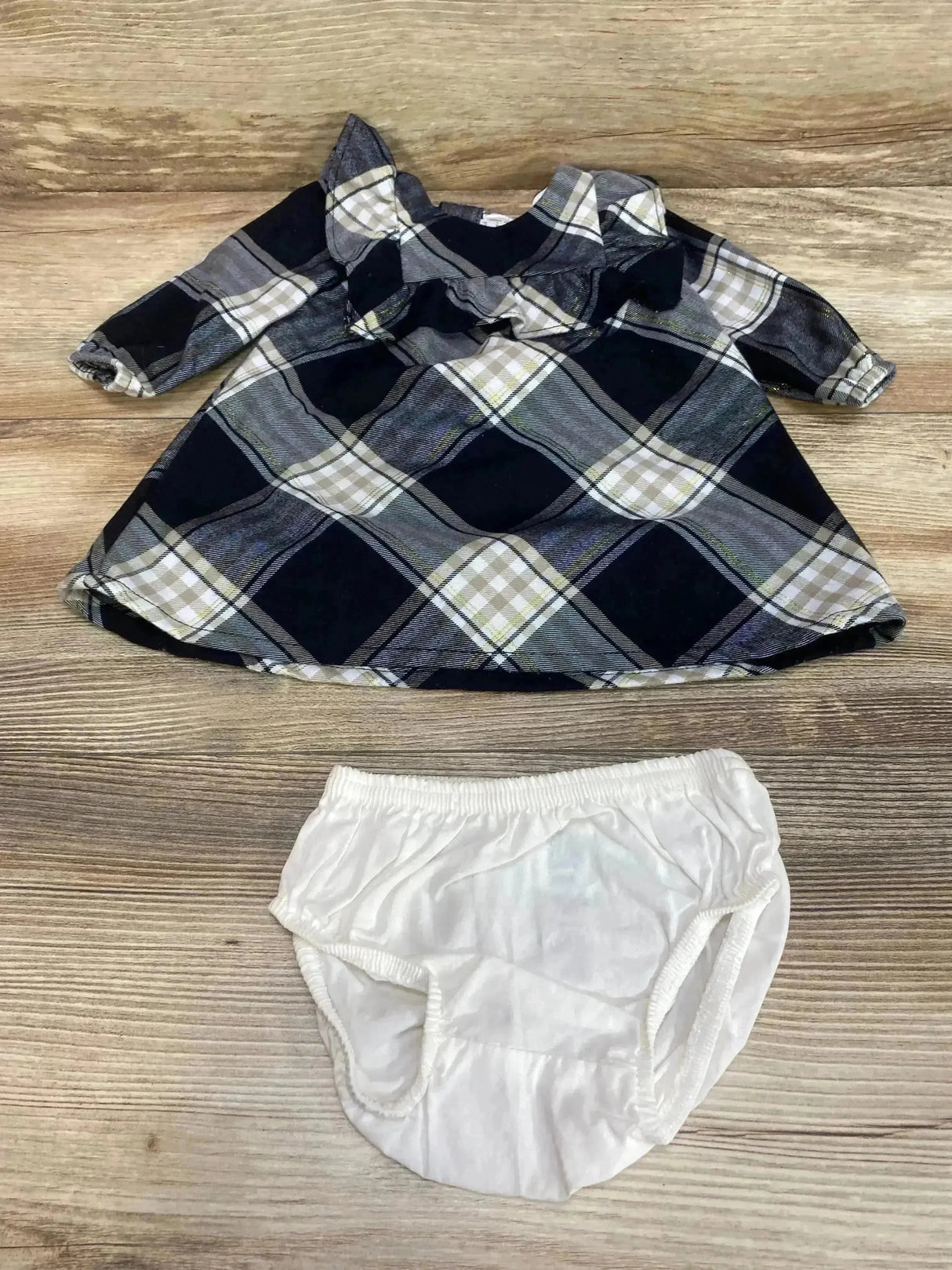 Just One You 2pc Plaid Ruffle Dress & Bloomers Black sz 3m - Me n Mommy To Be