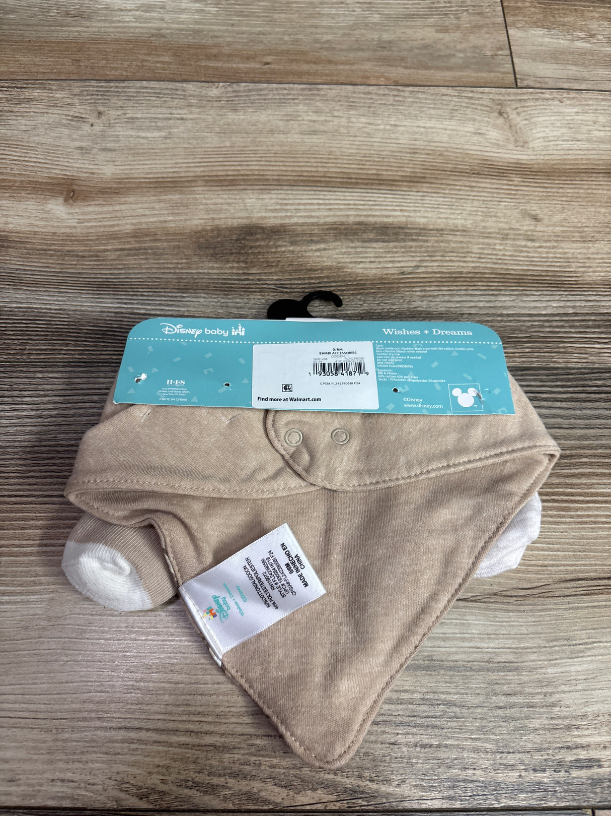 NEW Disney Baby 3pc Bambi Bandana Bib, Mittens, & Socks Set sz 0/6m