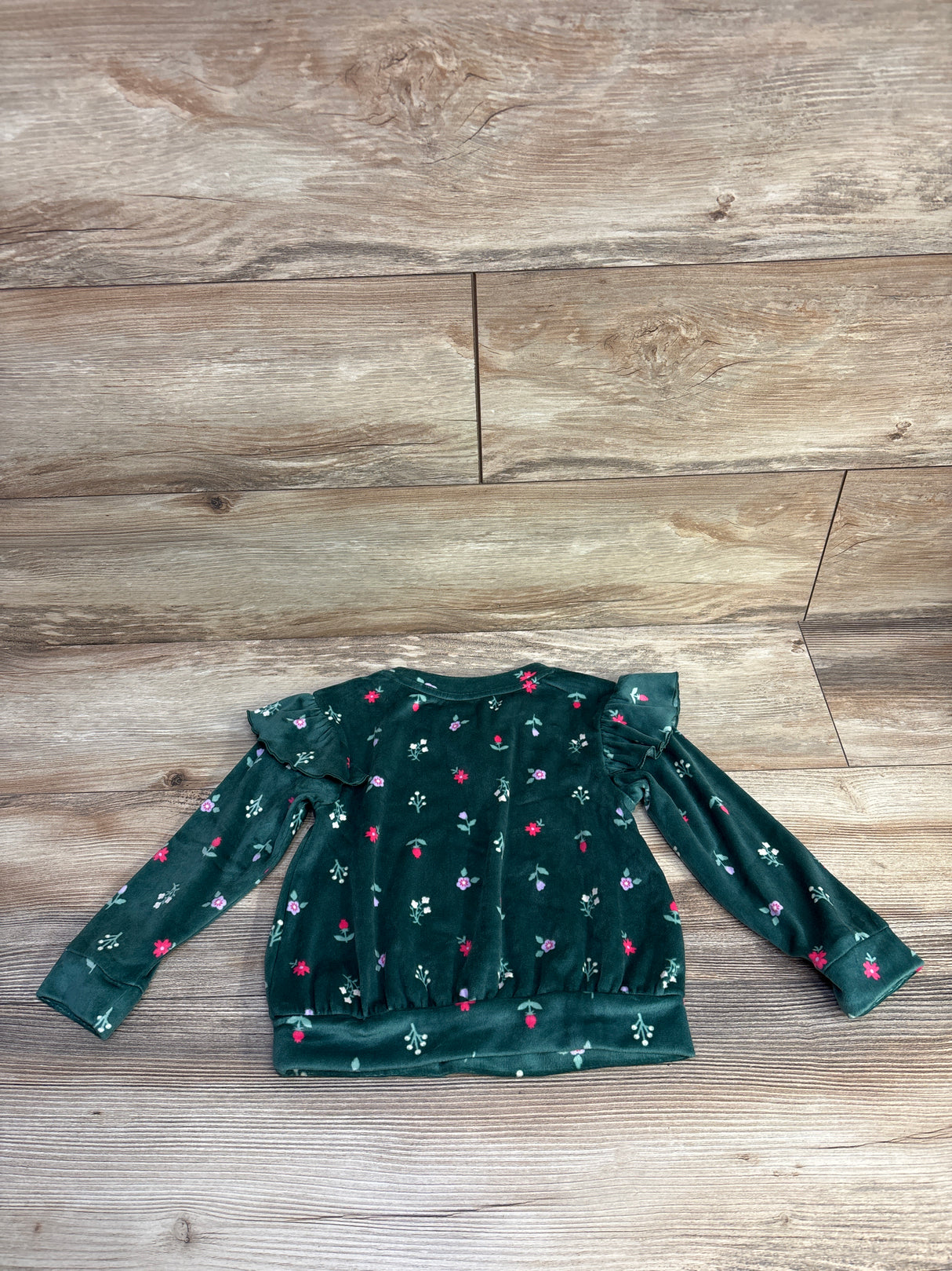 Cat & Jack Velour Floral Print Sweatshirt Green sz 3T