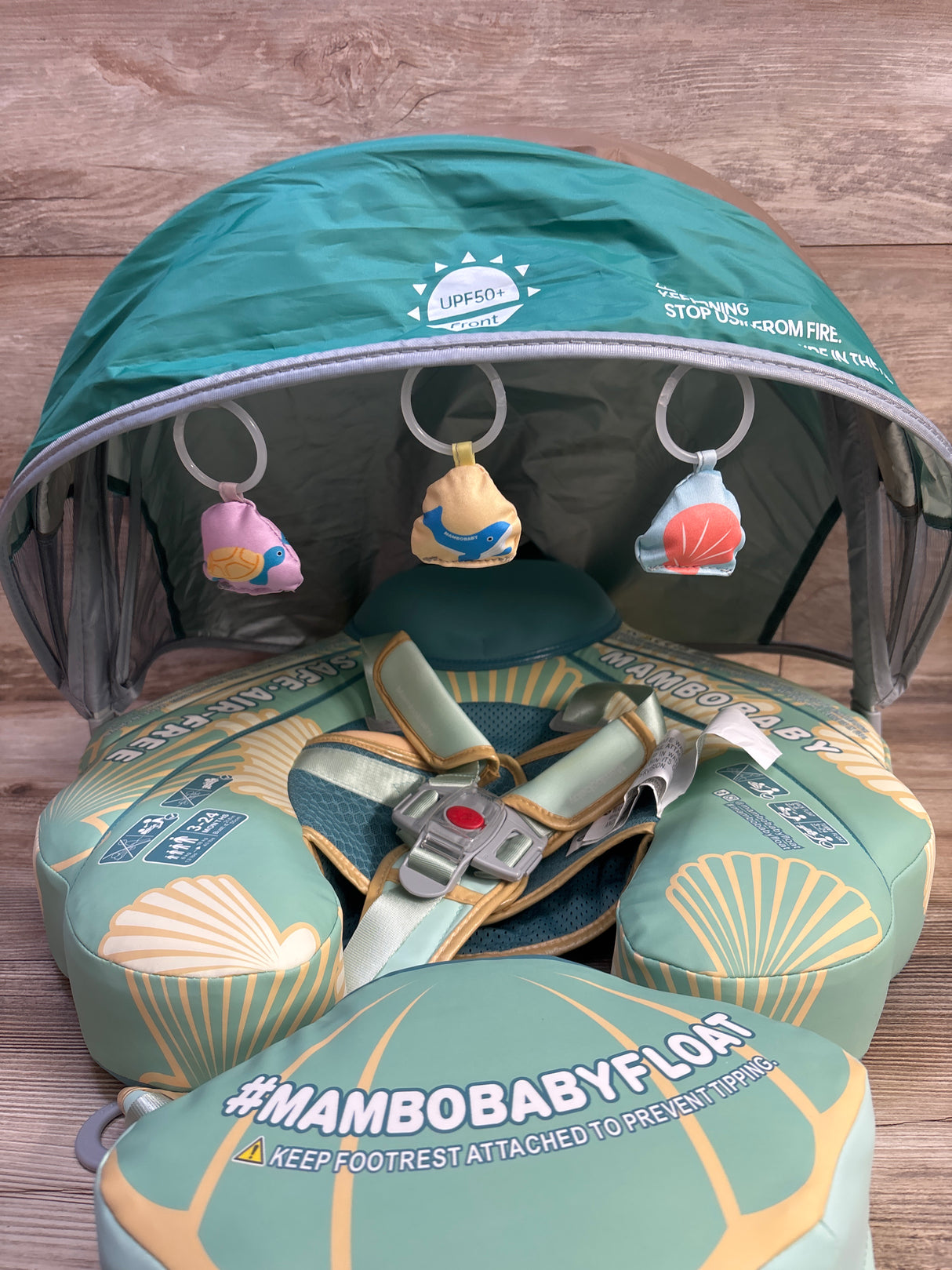 Mambobaby Innovative Explorer Baby Pool Float with Canopy in Seashell Green 13-40lbs