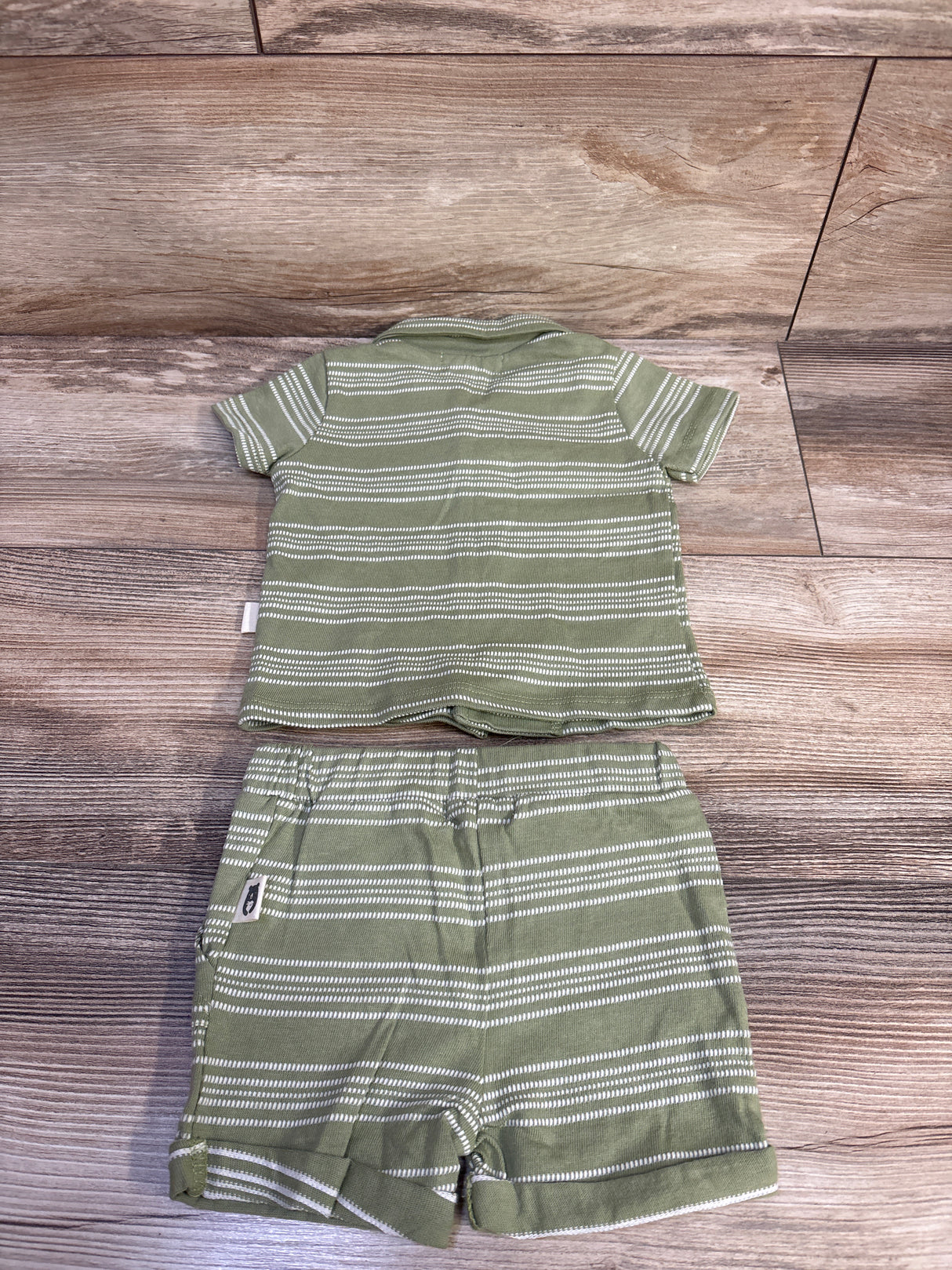Rabbit + Bear Organic 2pc Striped Button-Up Shirt & Shorts Set Green sz 3-6m