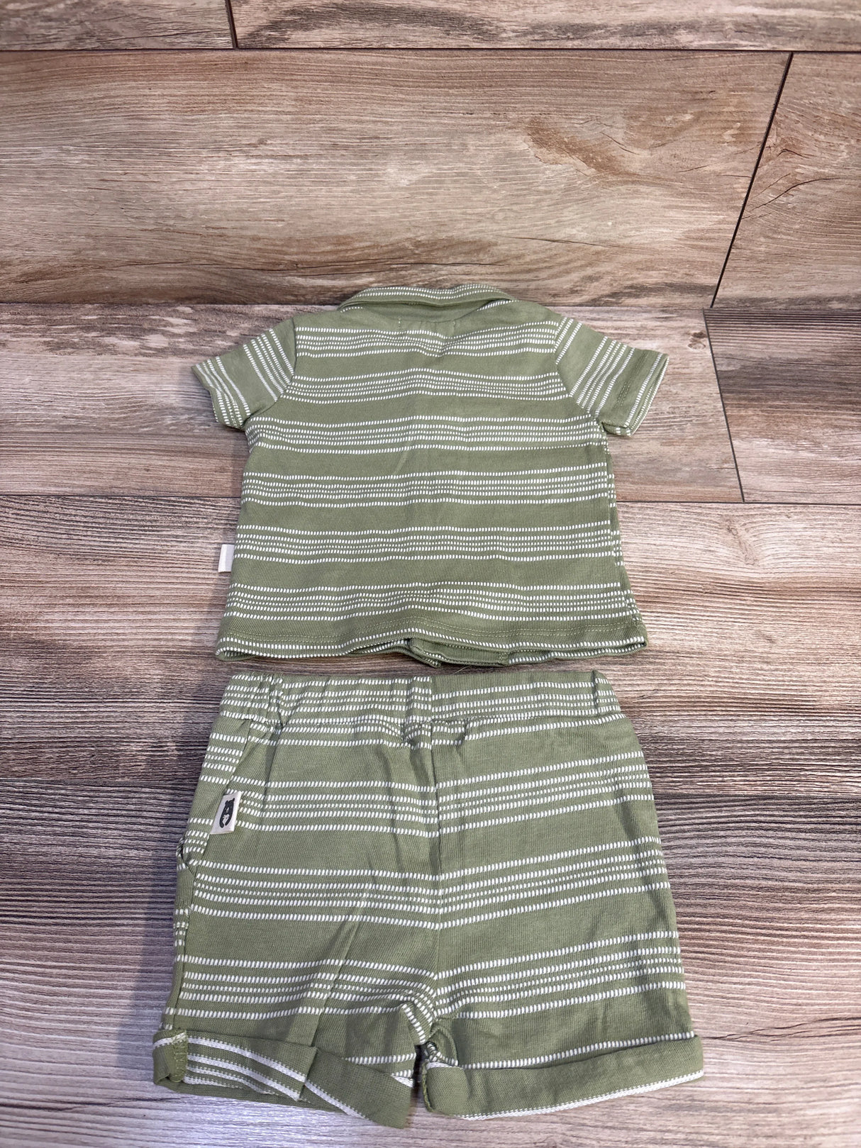Rabbit + Bear Organic 2pc Striped Button-Up Shirt & Shorts Set Green sz 3-6m