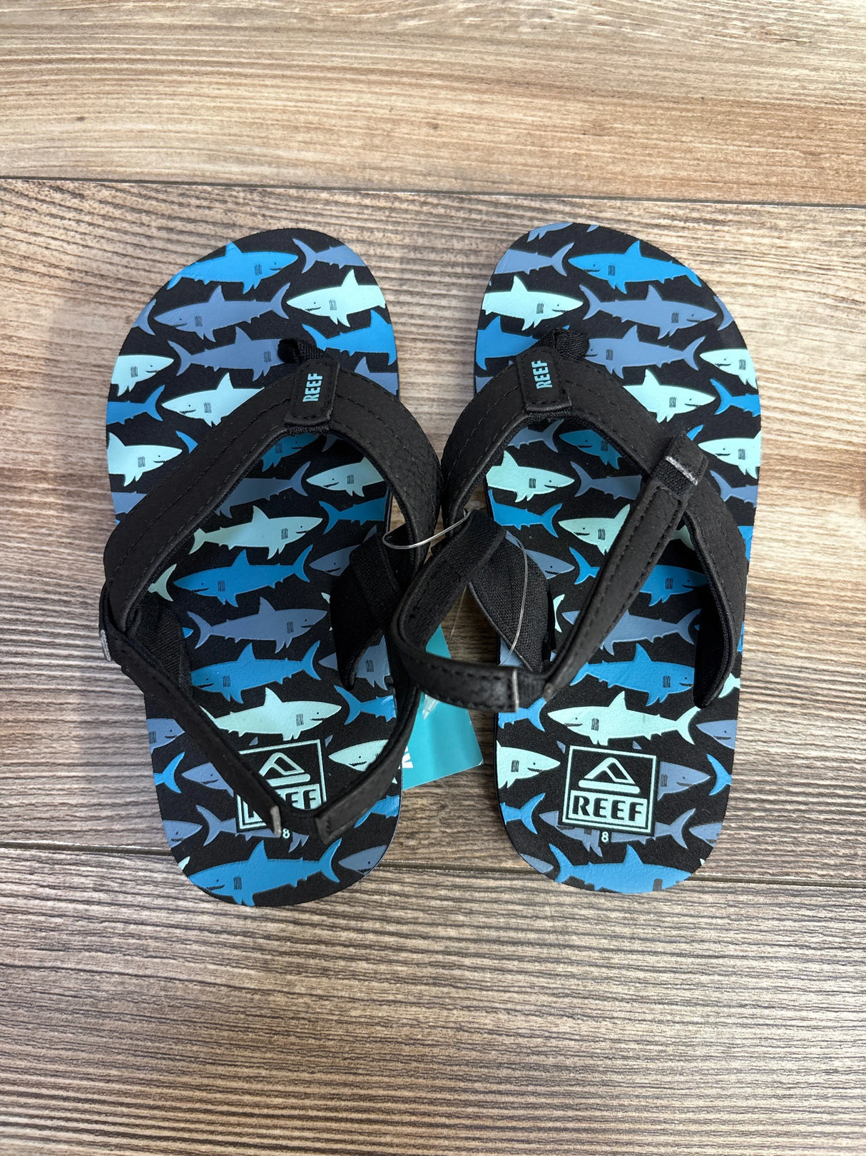 NEW Reef Little Uni Flip Flops in Blue Sharks sz 7c - Me n Mommy To Be