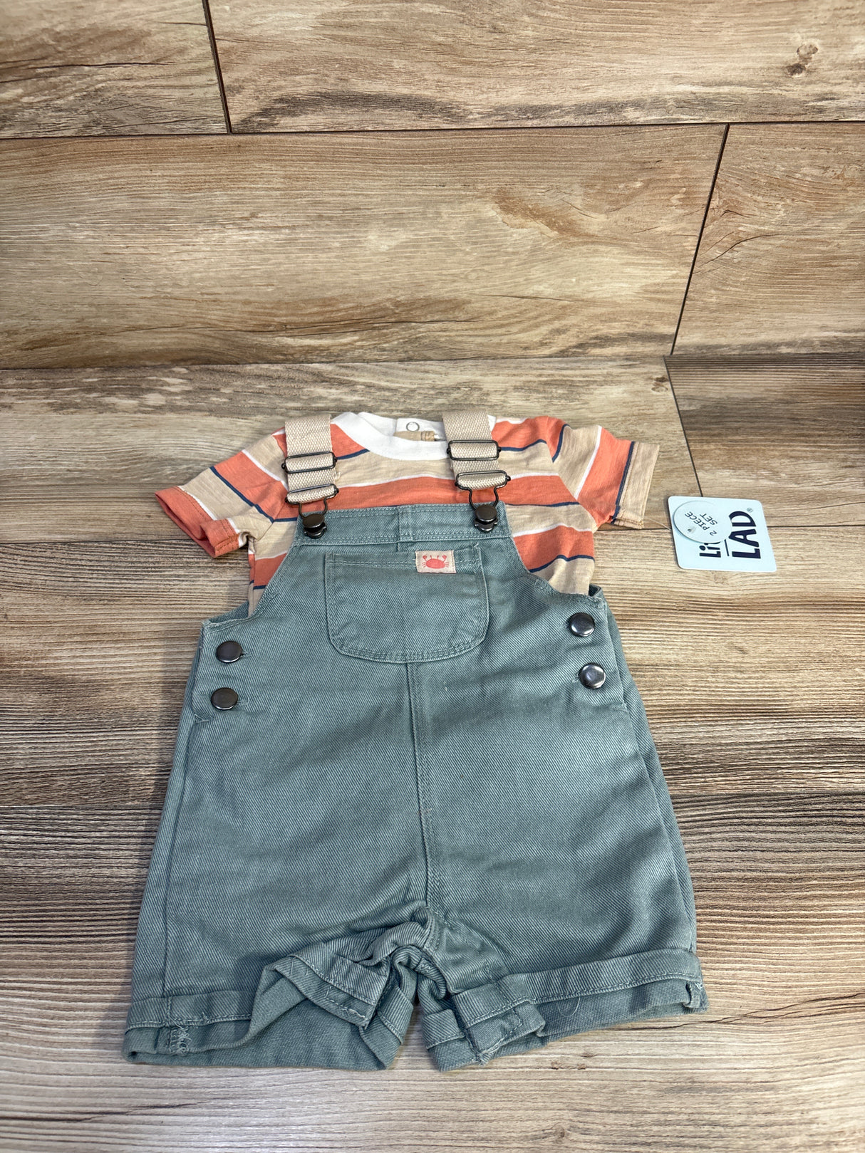 NEW Little Lad 2pc Shortall Set Beige sz 3/6m