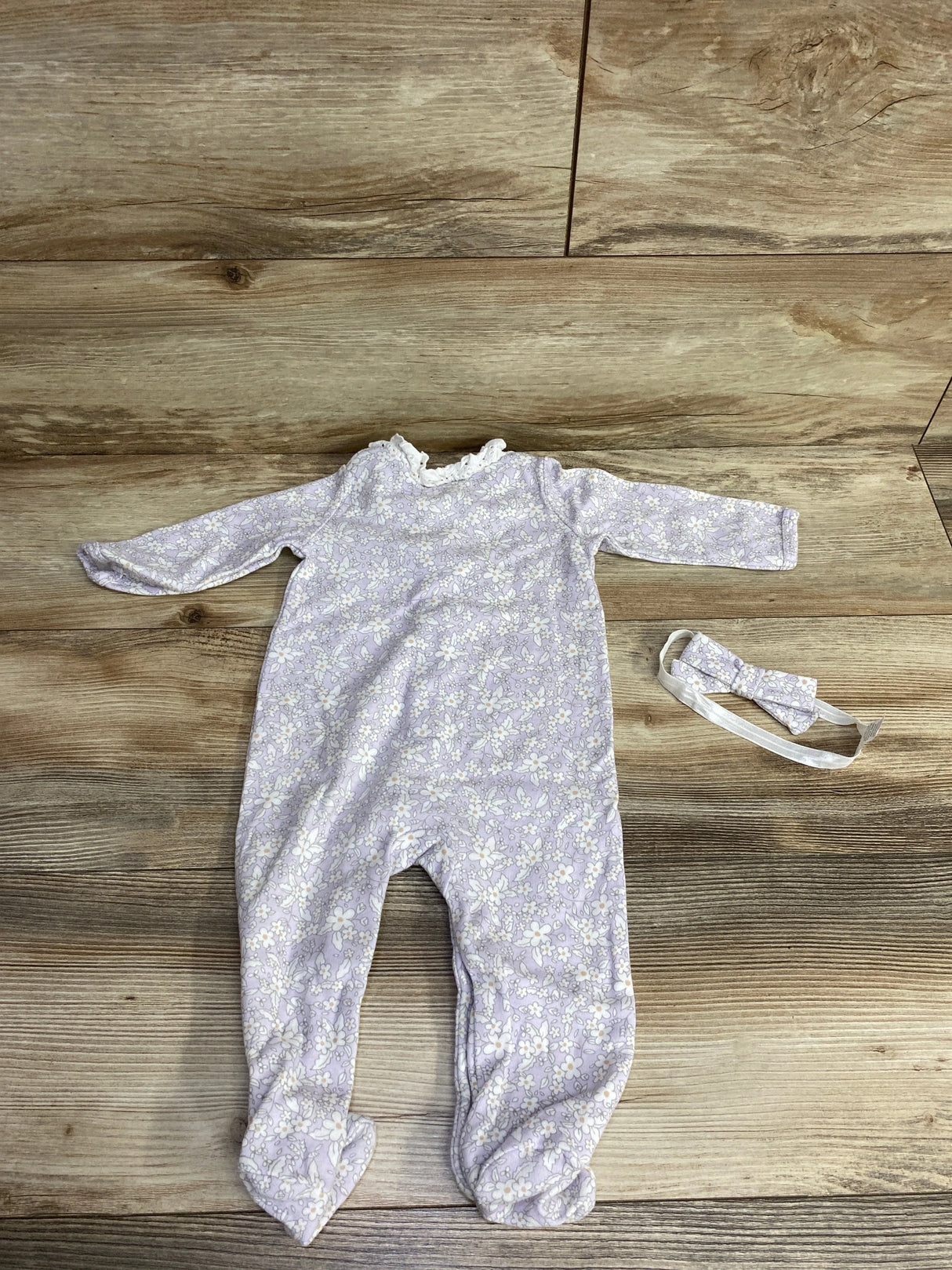 Nicole Miller 2pc Floral Sleeper & Headband Set Lilac sz 6-9m