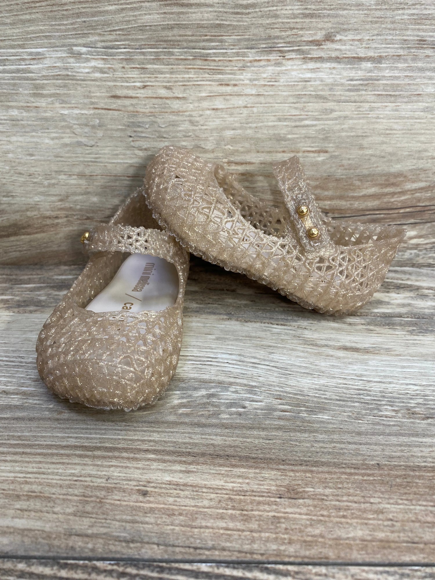 Mini Melissa Campana Beige Glitter Jelly Flats sz 6c - Me n Mommy To Be