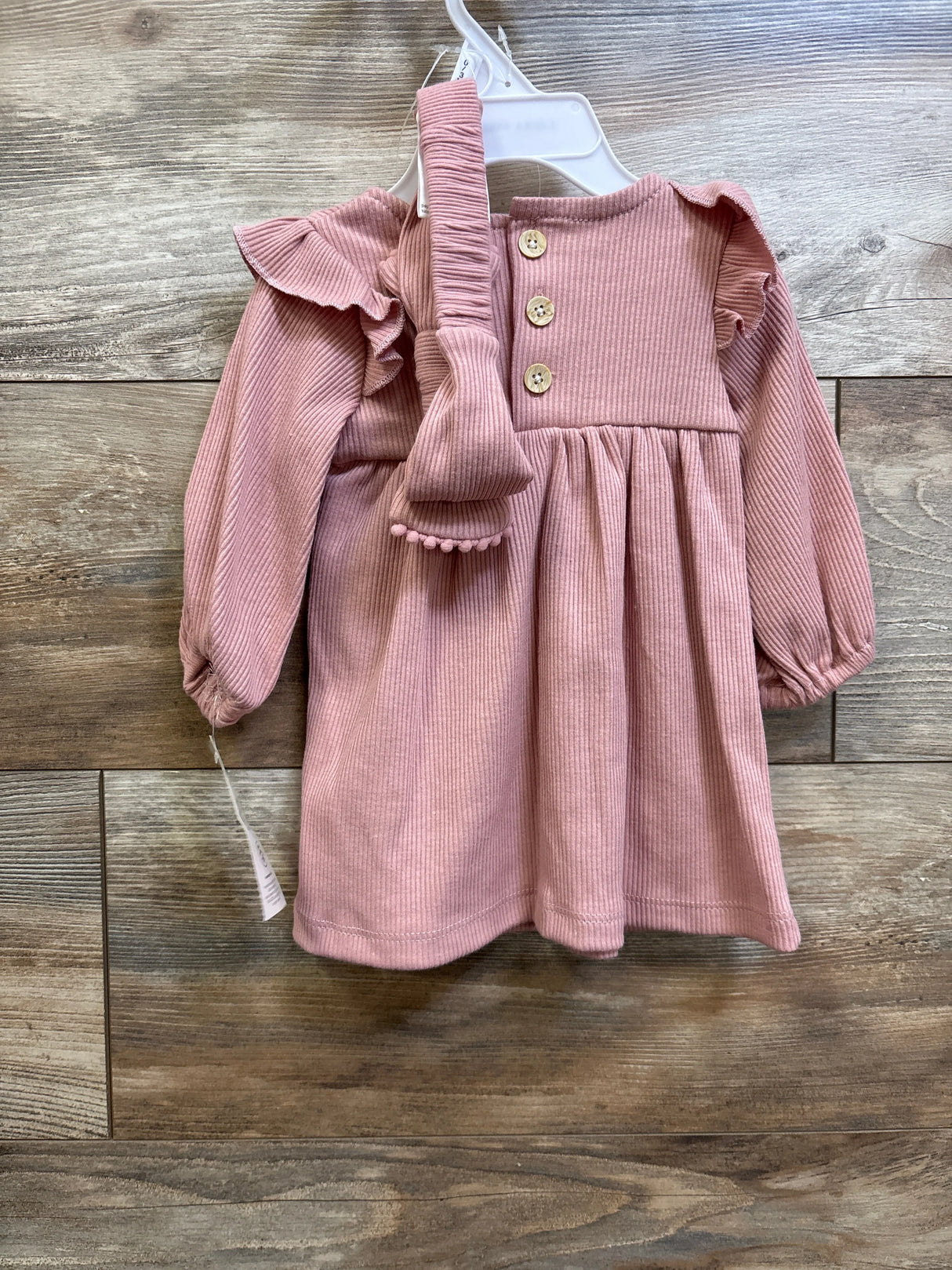 NEW Laura Ashley 2pc Ribbed Long-Sleeve Dress & Headband Set Pink sz 0-3m