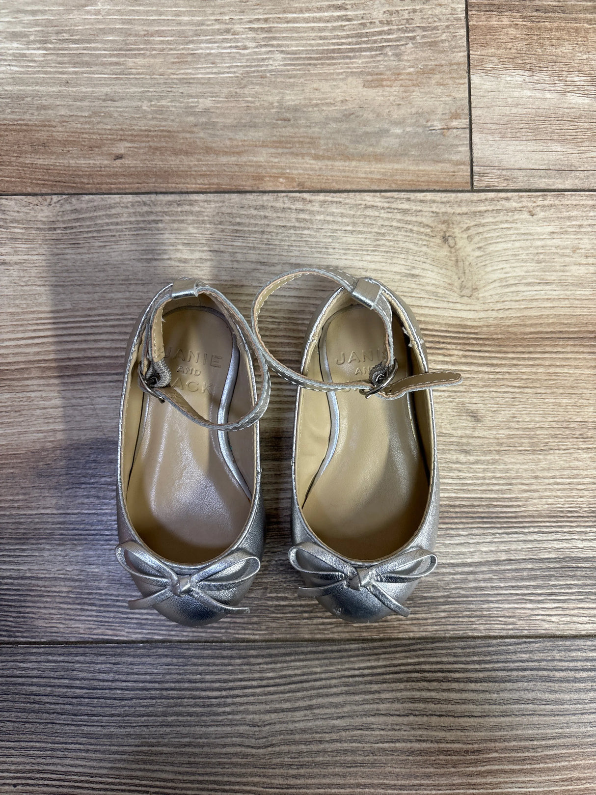 Janie & Jack Metallic Ankle Strap Bow Ballet Flats Silver sz 5c