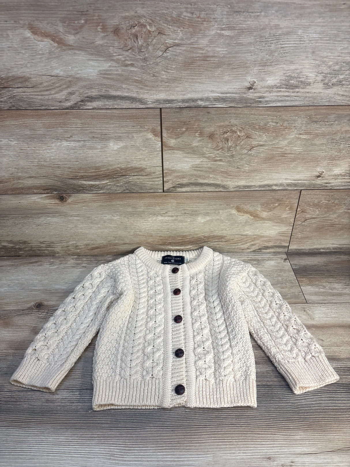The Irish Store Crew Aran Button Cardigan Cream sz 3-4T