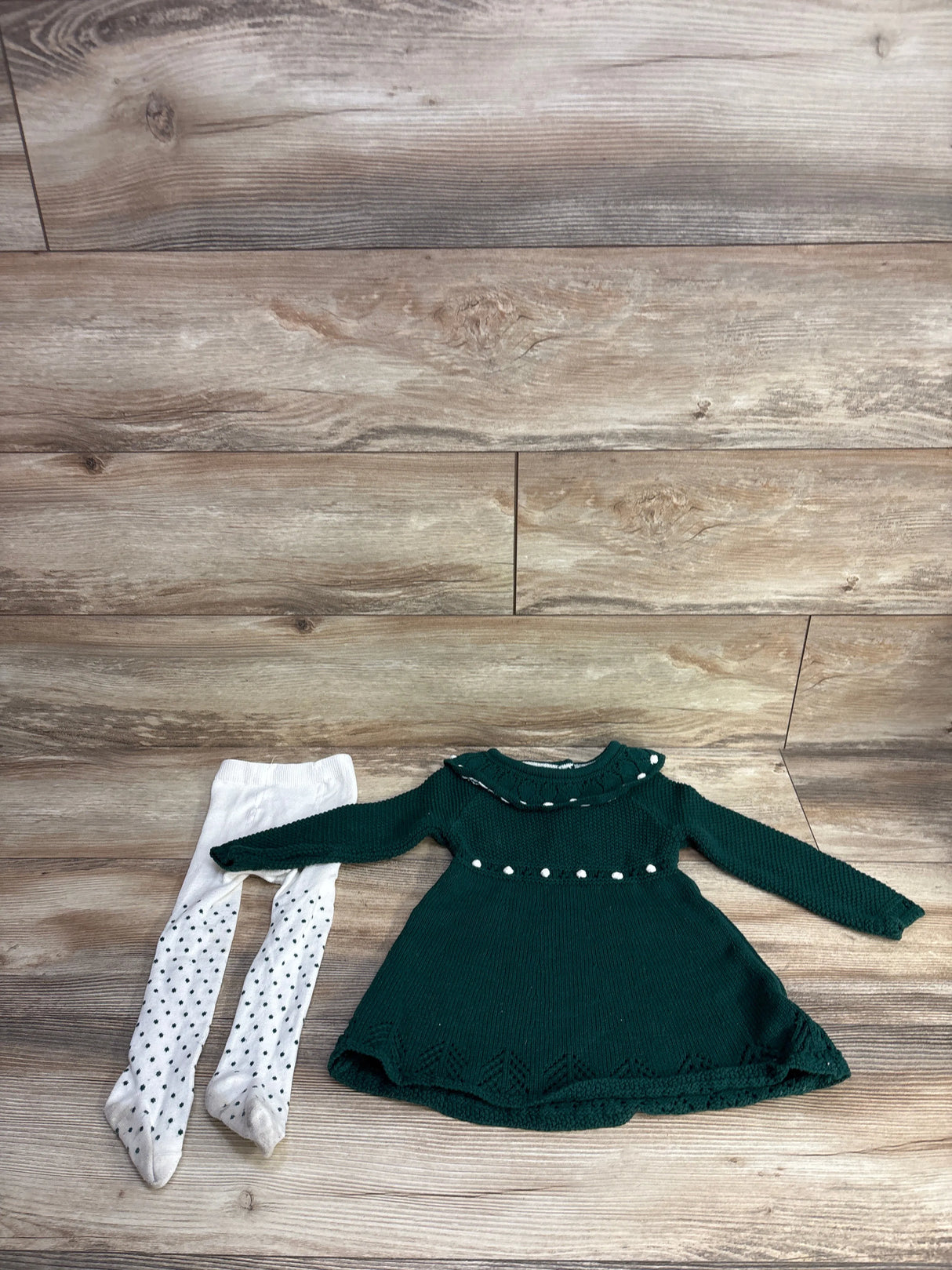 Tahari Baby 2pc Chunky Knit Dress & Tights Set Emerald sz 24m
